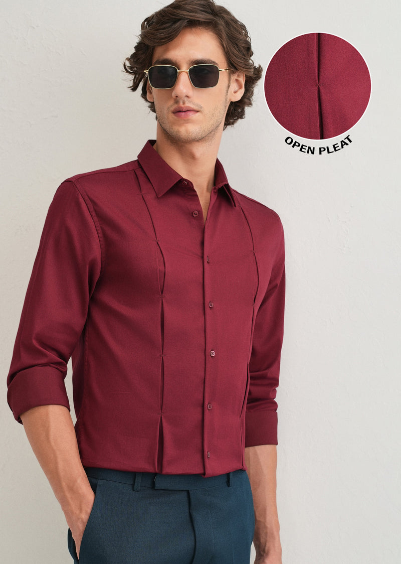 Maroon Front Panel Open Pleat Shirt