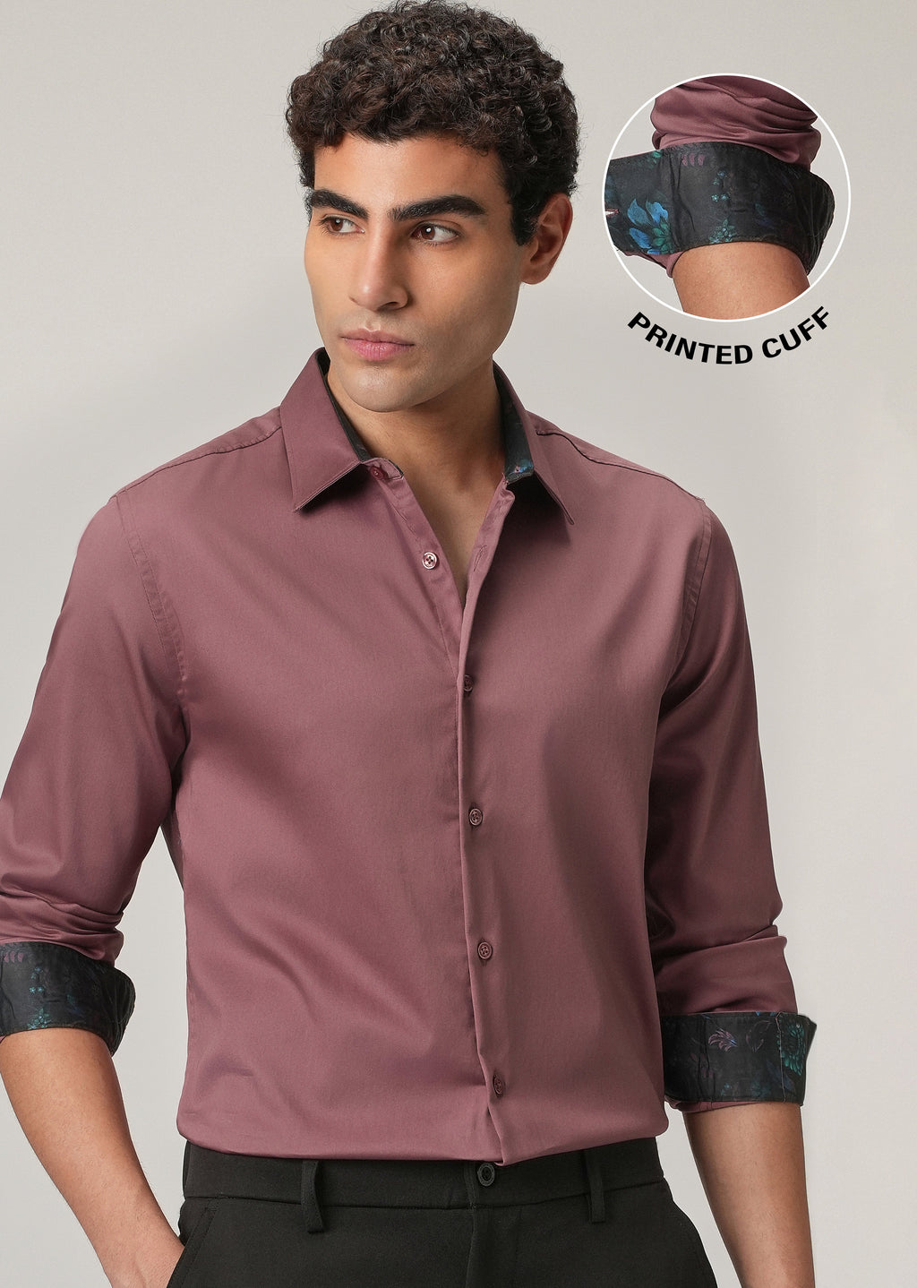 Mauve Pink Printed Cuff Shirt