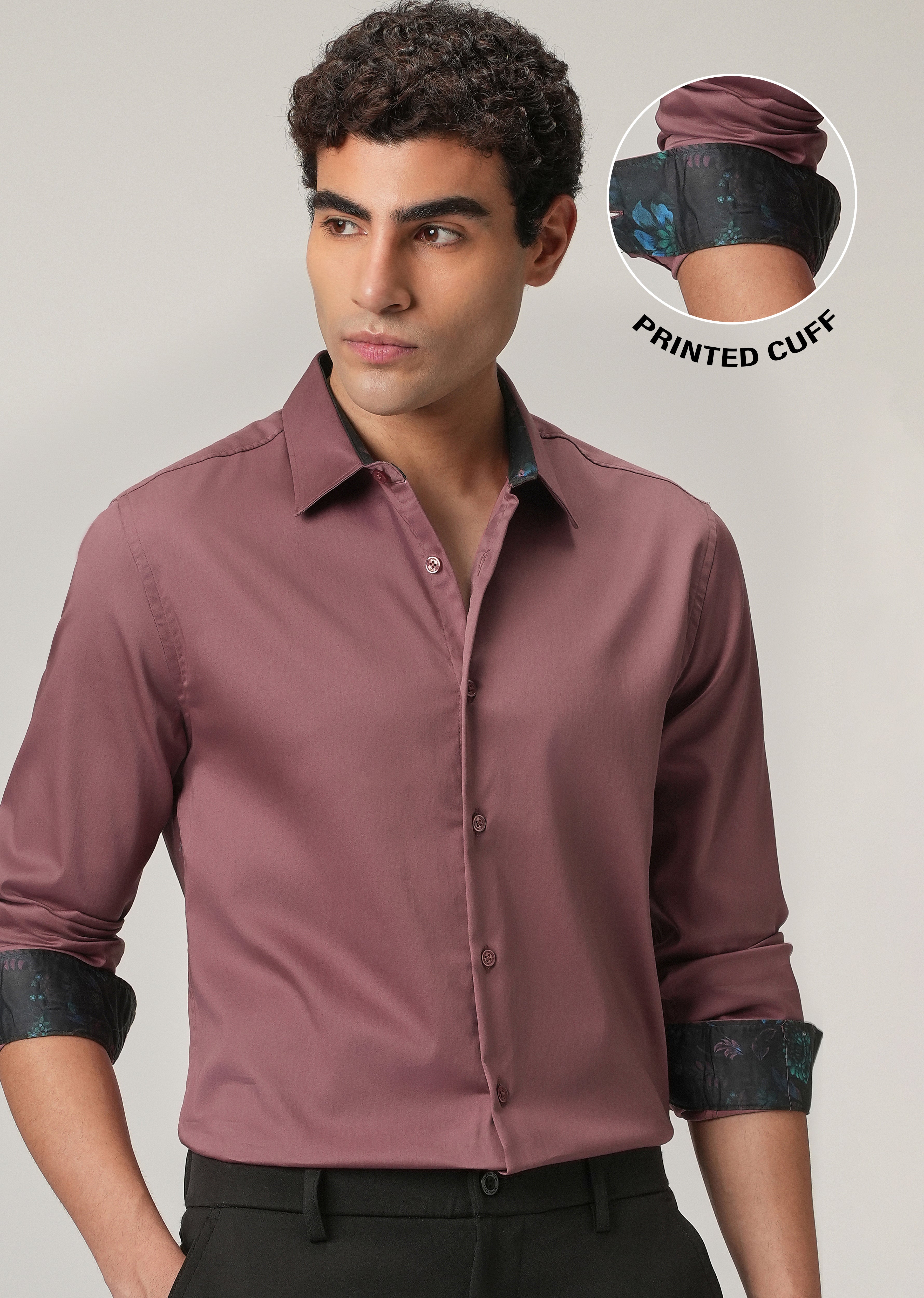 Mauve Pink Printed Cuff Shirt