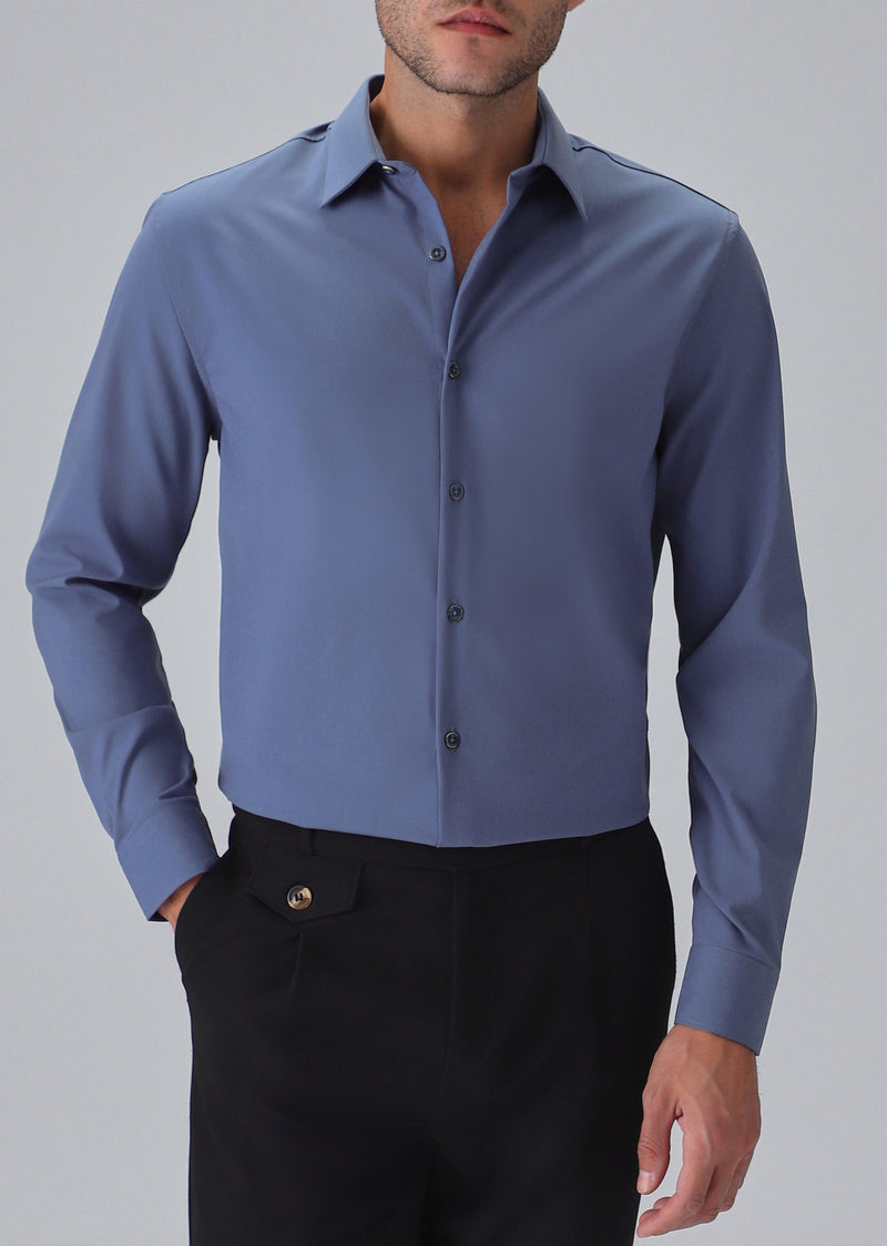 Melange Blue Plain Wrinkle Free Shirt