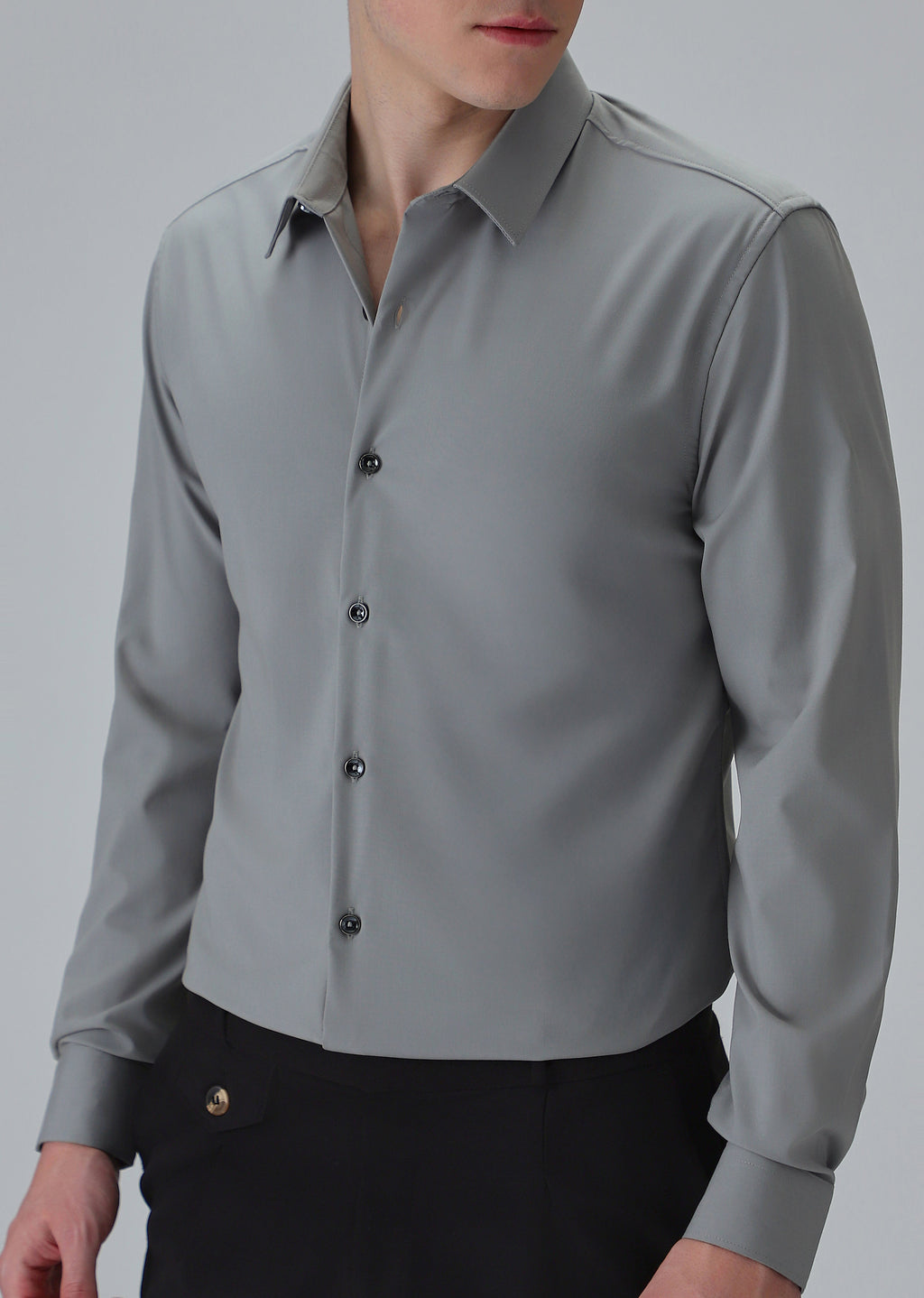 Melange Cloud Grey Plain Wrinkle Free Shirt