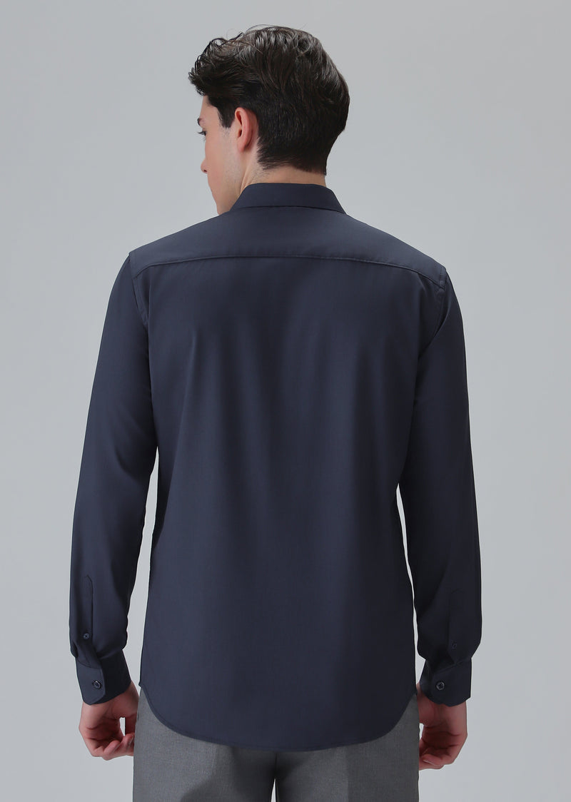 Melange Dark Blue Plain Wrinkle Free Shirt