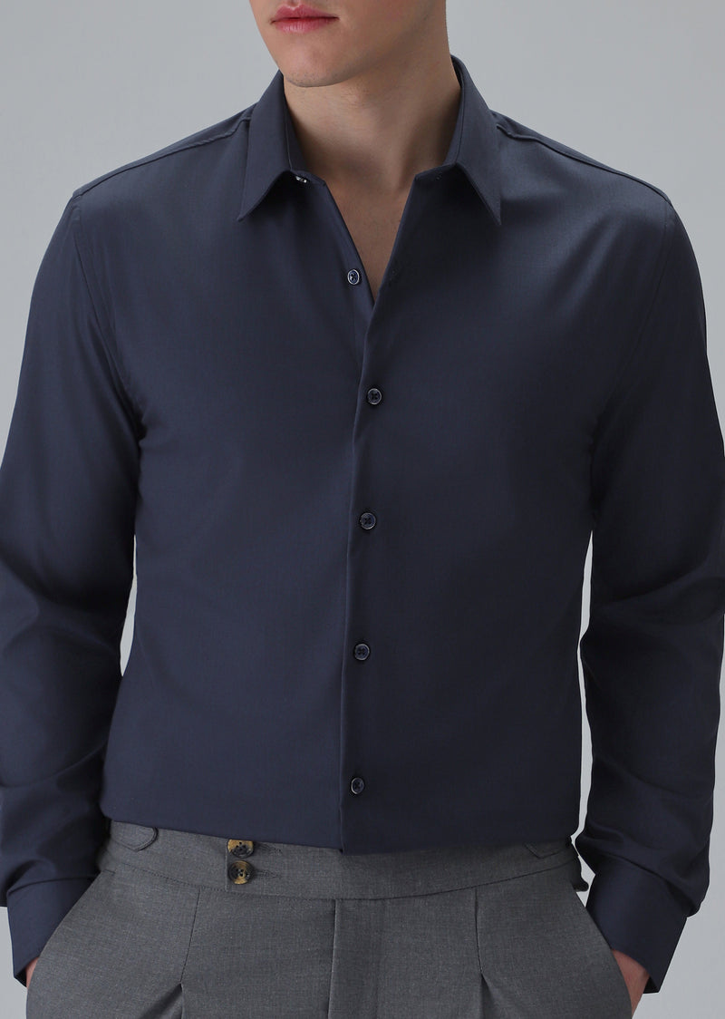 Melange Dark Blue Plain Wrinkle Free Shirt