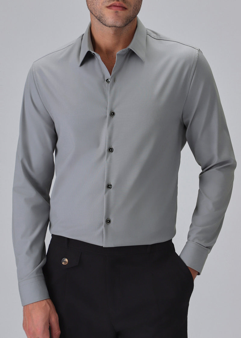 Melange Dark Grey Plain Wrinkle Free Shirt