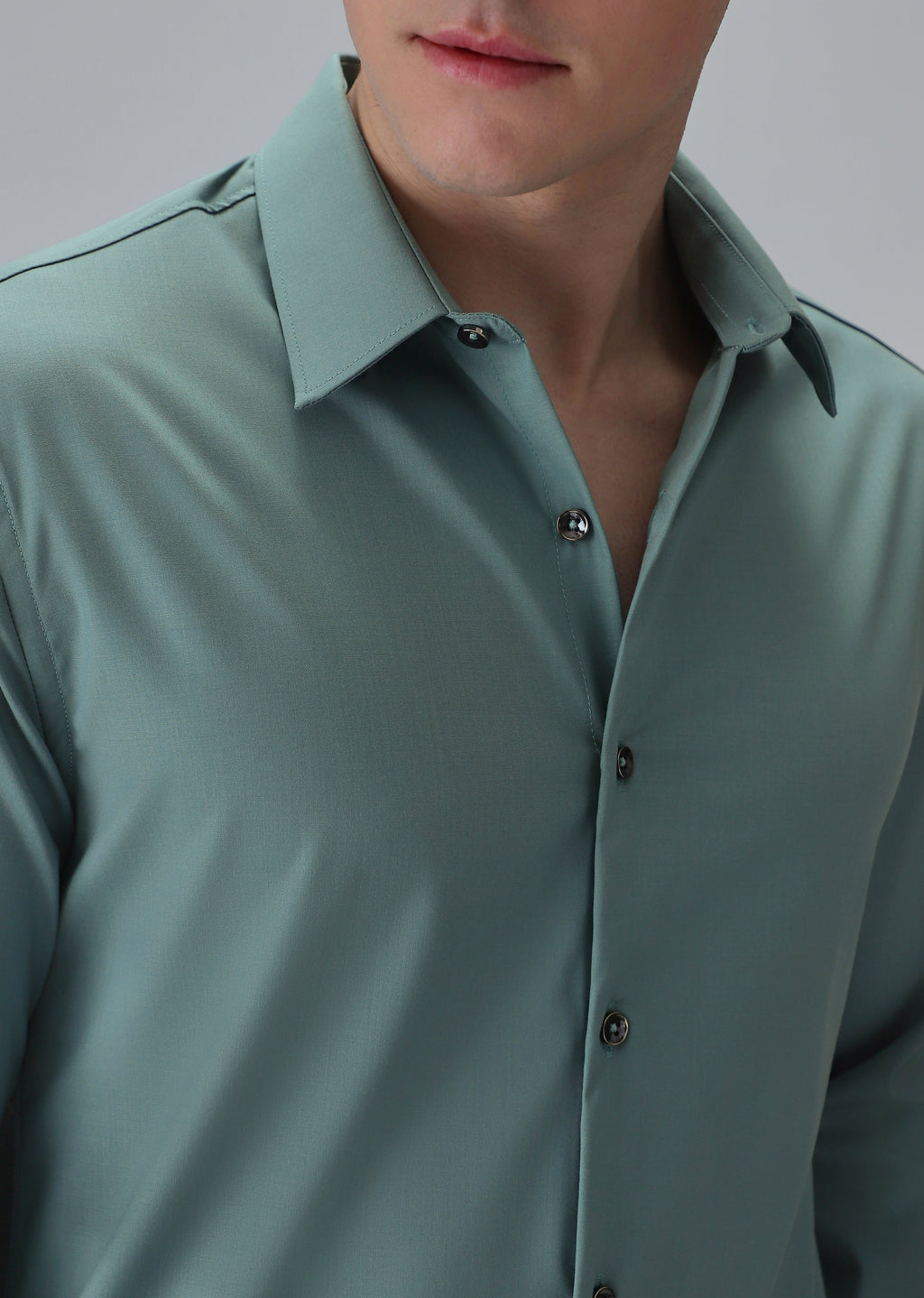 Melange Green Plain Wrinkle Free Shirt