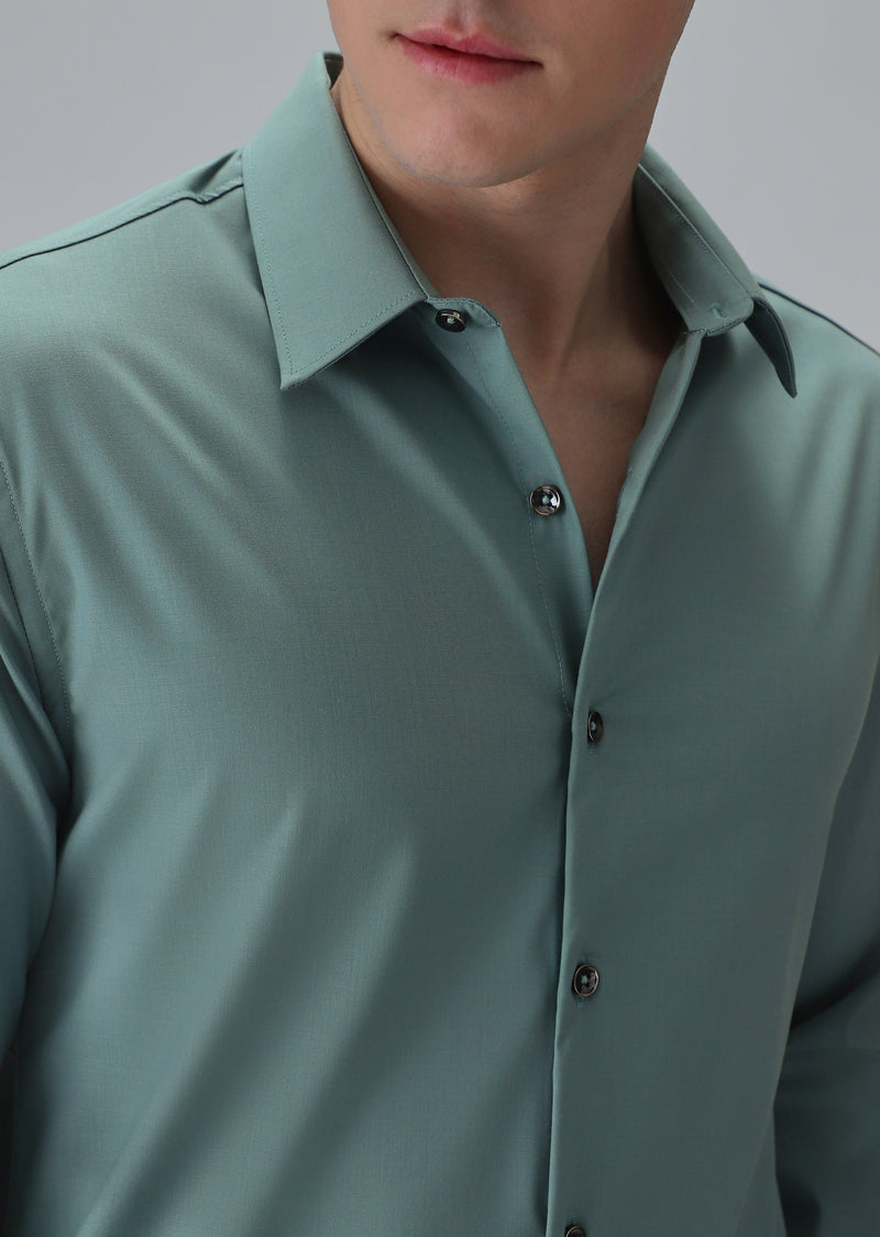 Melange Green Plain Wrinkle Free Shirt