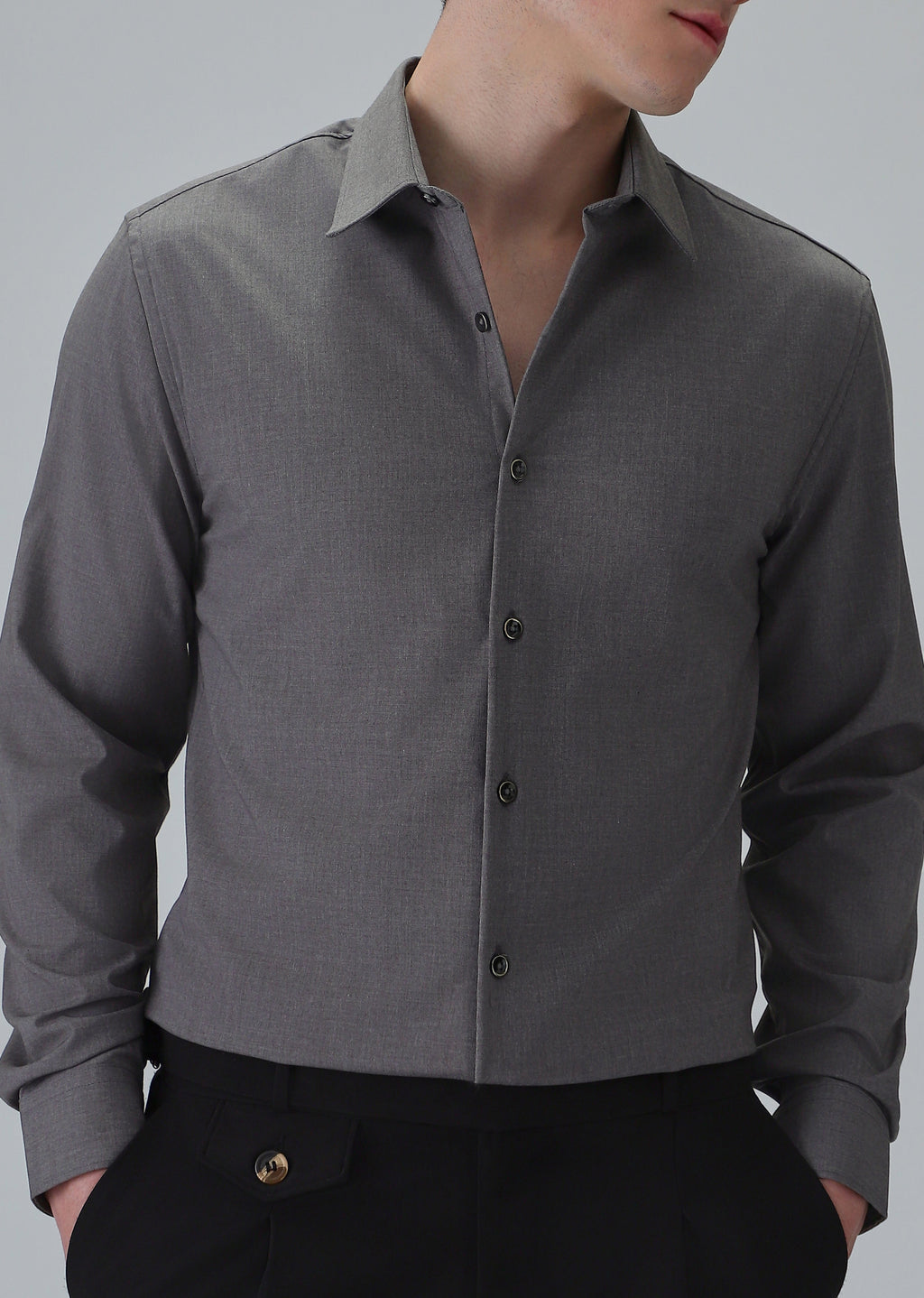 Melange Stone Grey Plain Wrinkle Free Shirt