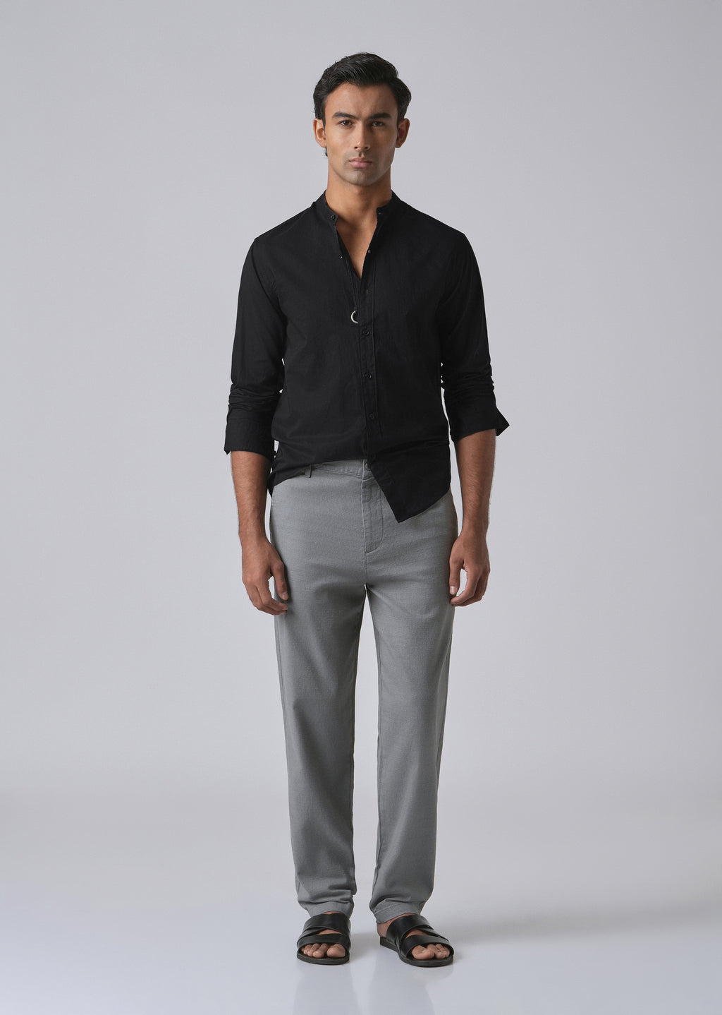 Meredian Black Plain Cotton Shirt