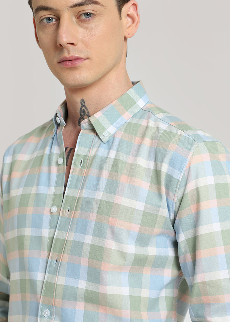 Multicolour Green Oxford Cotton Check Shirt
