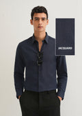 Navy Blue Floral Jacquard Shirt