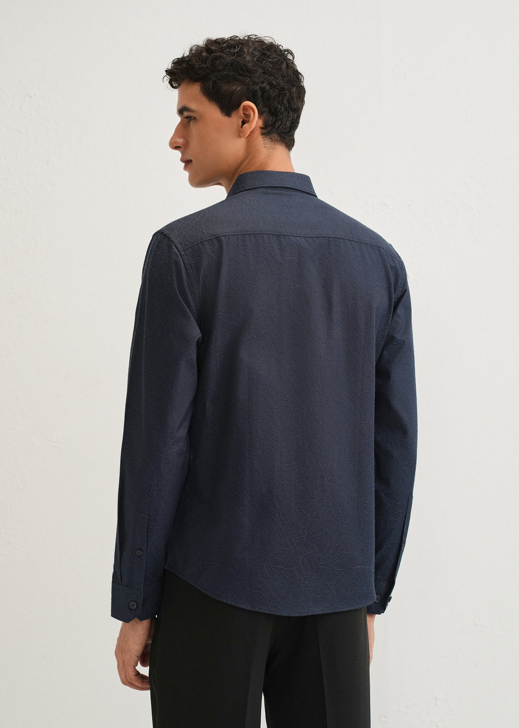 Navy Blue Floral Jacquard Shirt