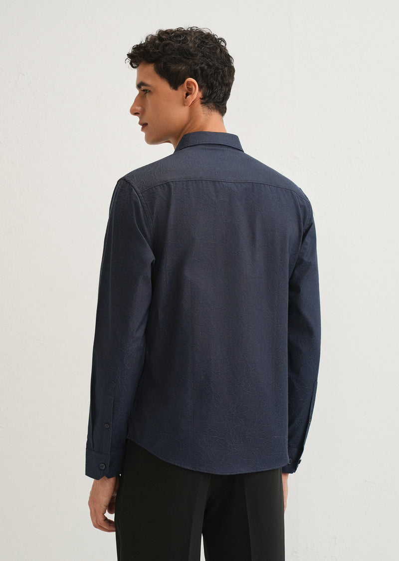 Navy Blue Floral Jacquard Shirt