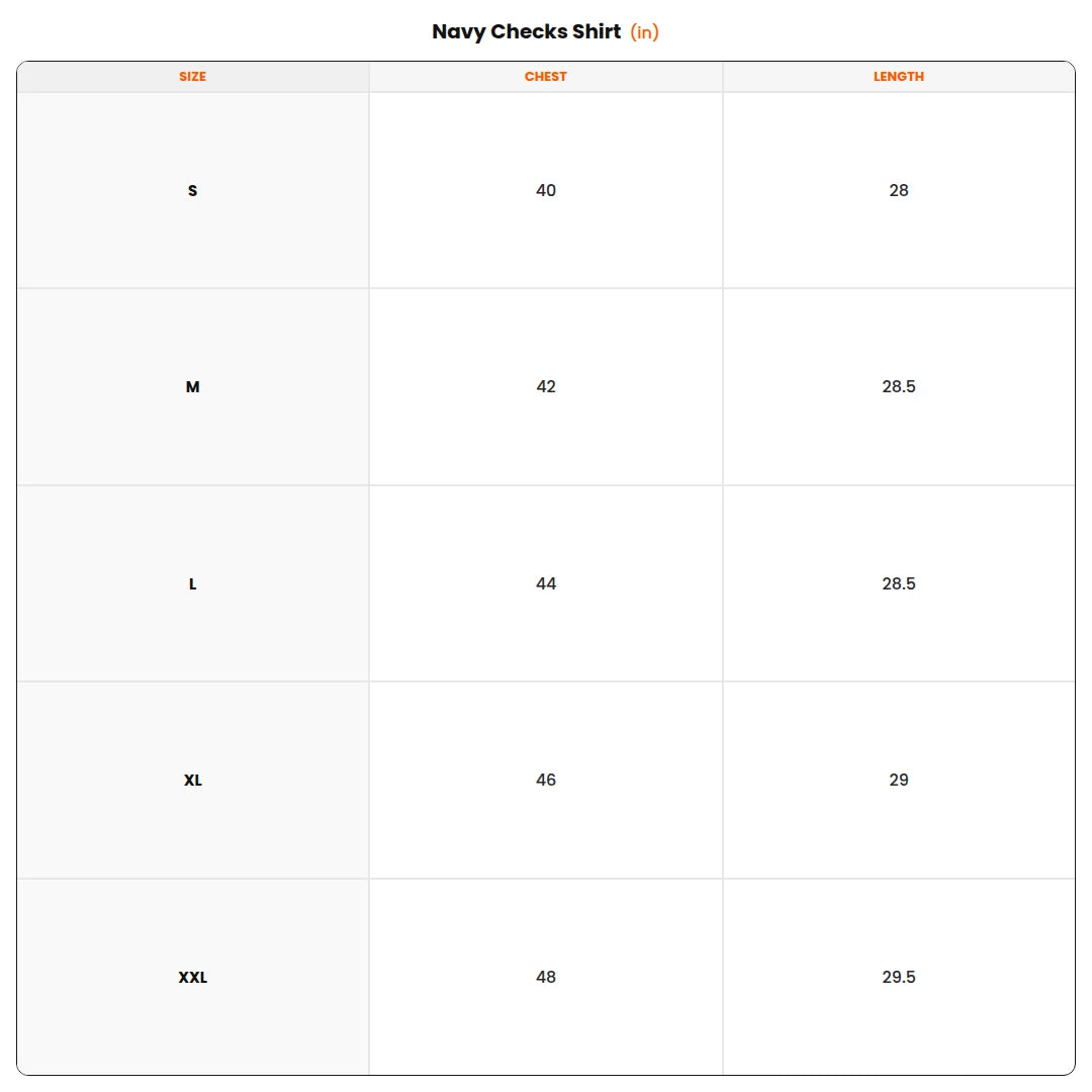 Size chart - Navy Checks Shirt