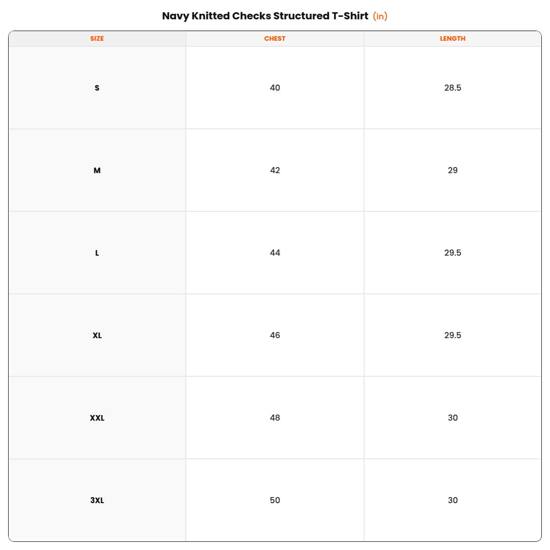 Size chart - Navy Knitted Checks Structured T-Shirt