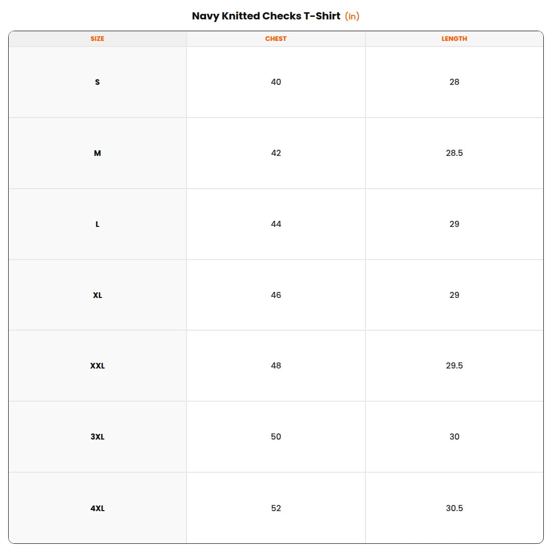 Size chart - Navy Knitted Checks T-Shirt