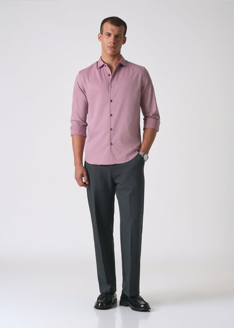 Nude Pink Cotton Stretch Plain Shirt