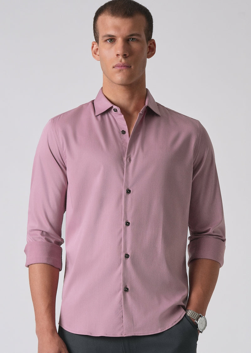 Nude Pink Cotton Stretch Plain Shirt