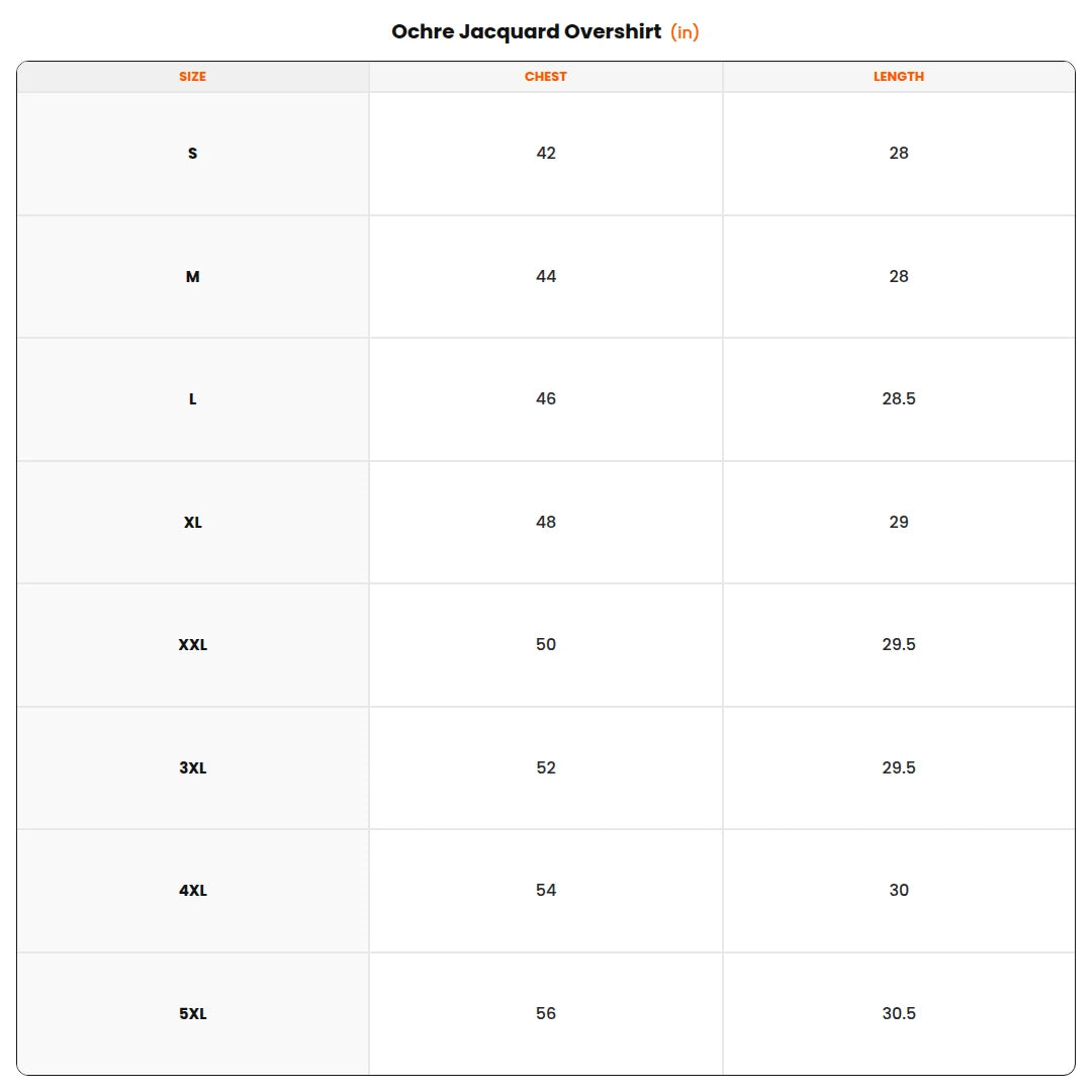 Size chart - Ochre Jacquard Overshirt