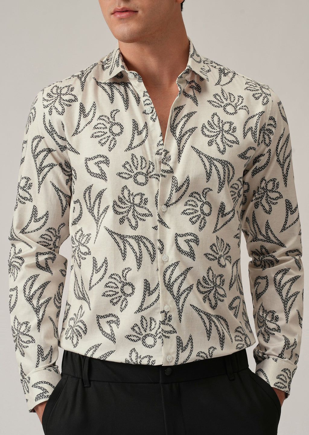 Off-White Floral Pattern Print Shirt