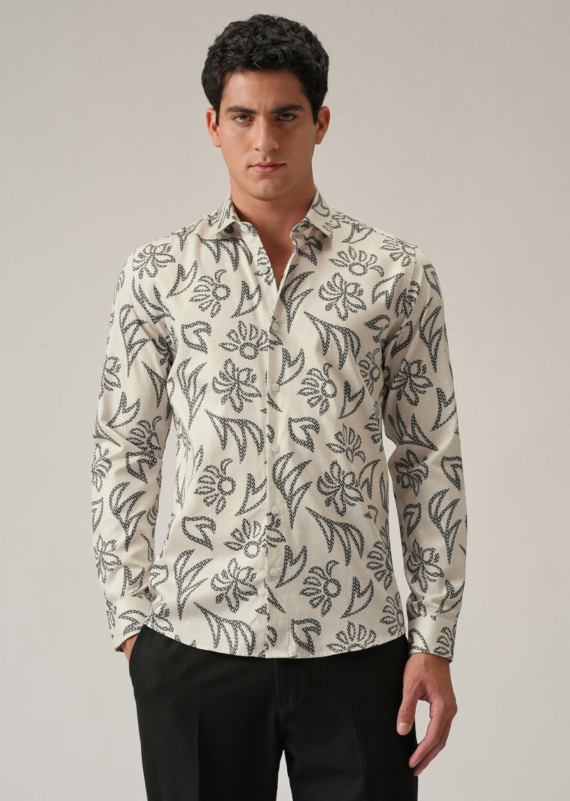 Off-White Floral Pattern Print Shirt