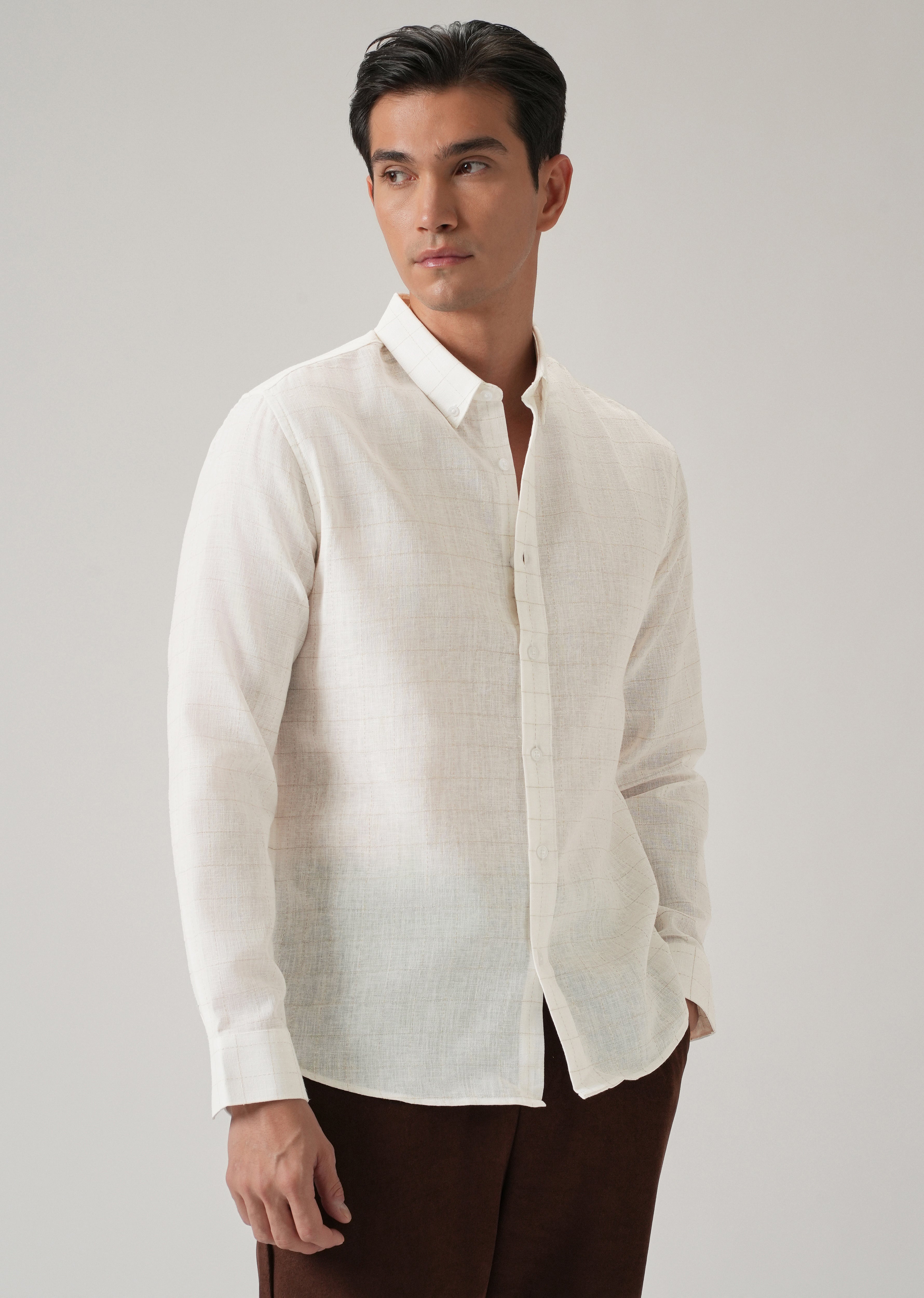 Off White Check Linen Shirt