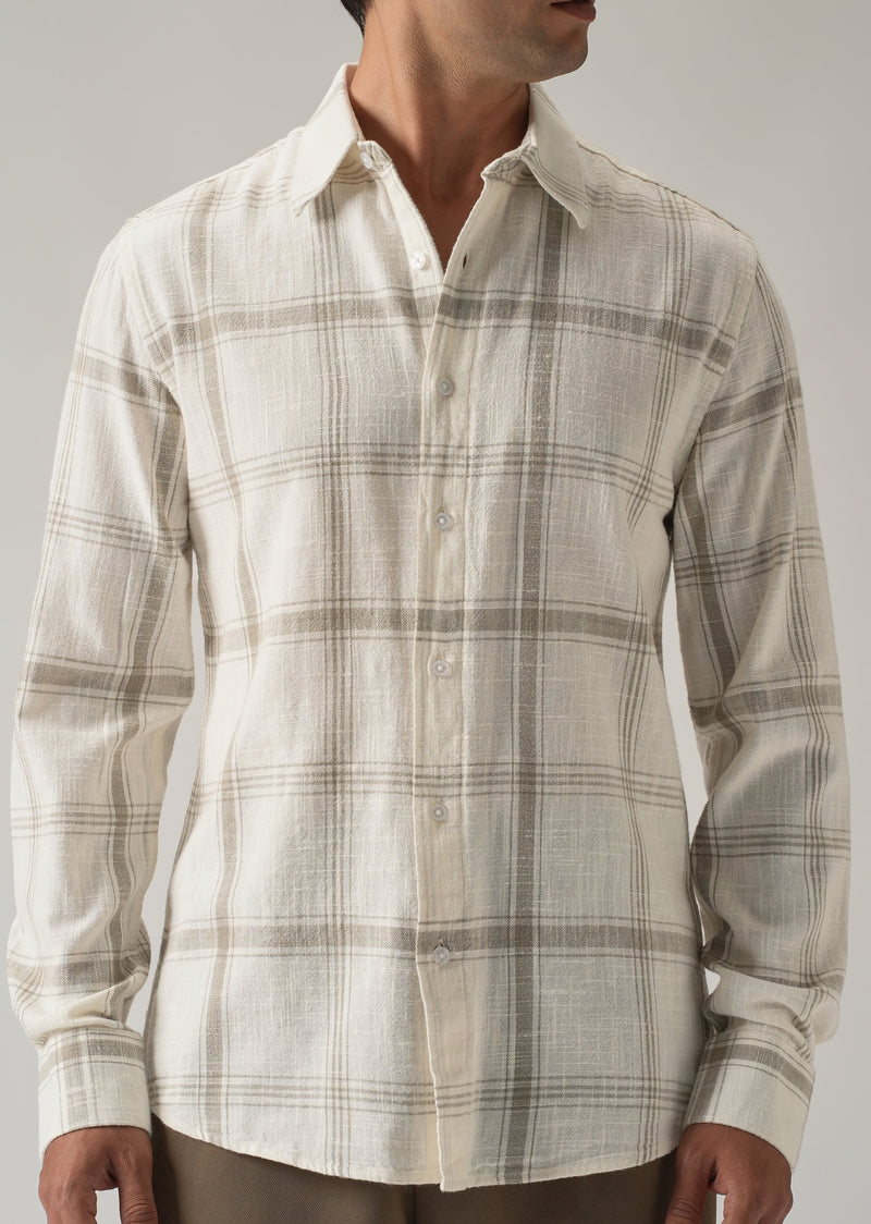 Off White Cotton Linen Check shirt
