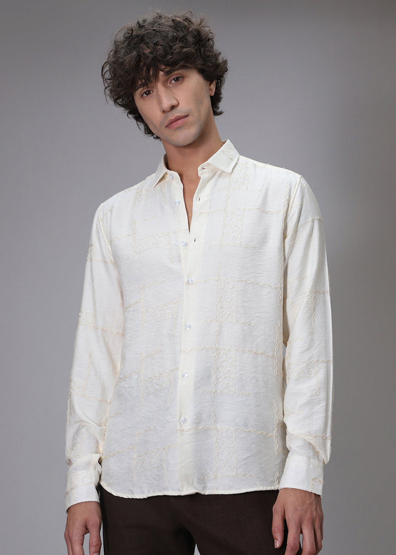 Off White Curvy Embroidery Shirt