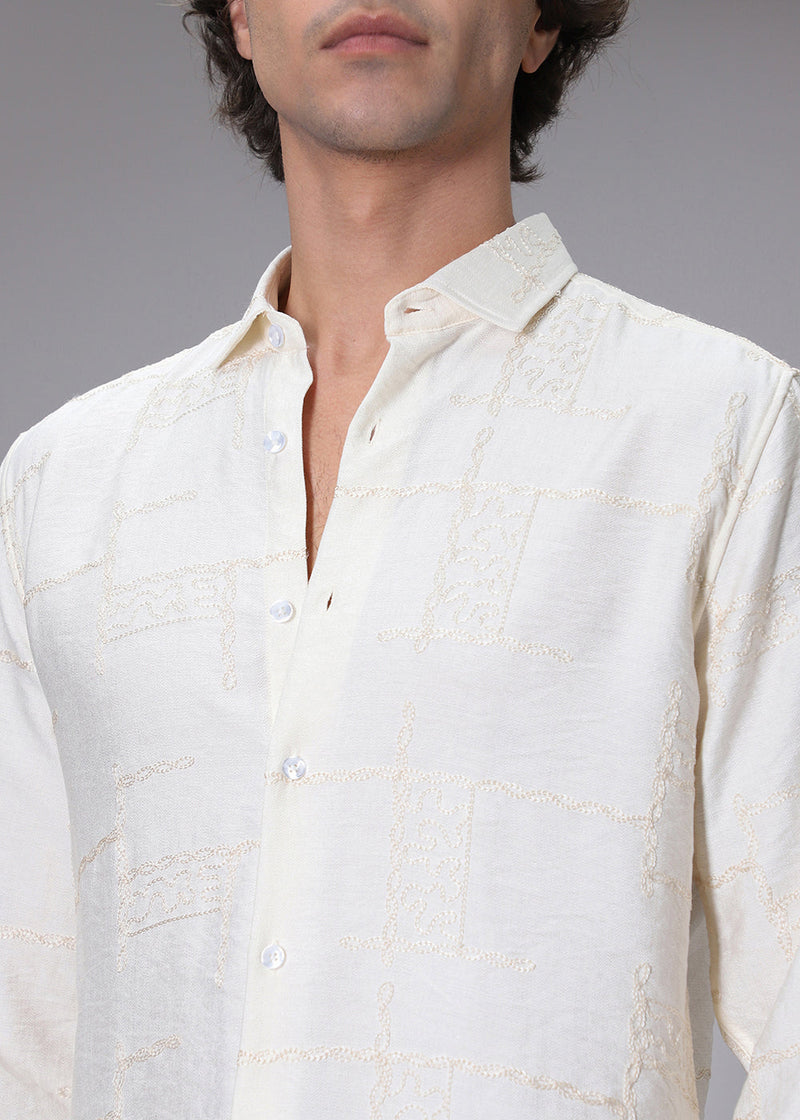Off White Curvy Embroidery Shirt
