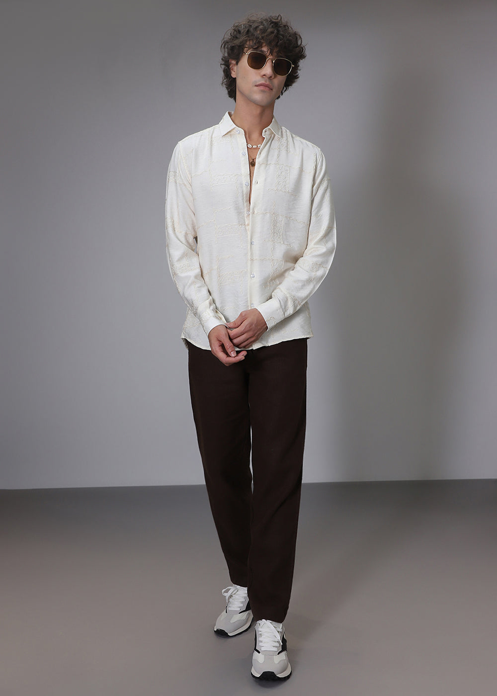 Off White Curvy Embroidery Shirt