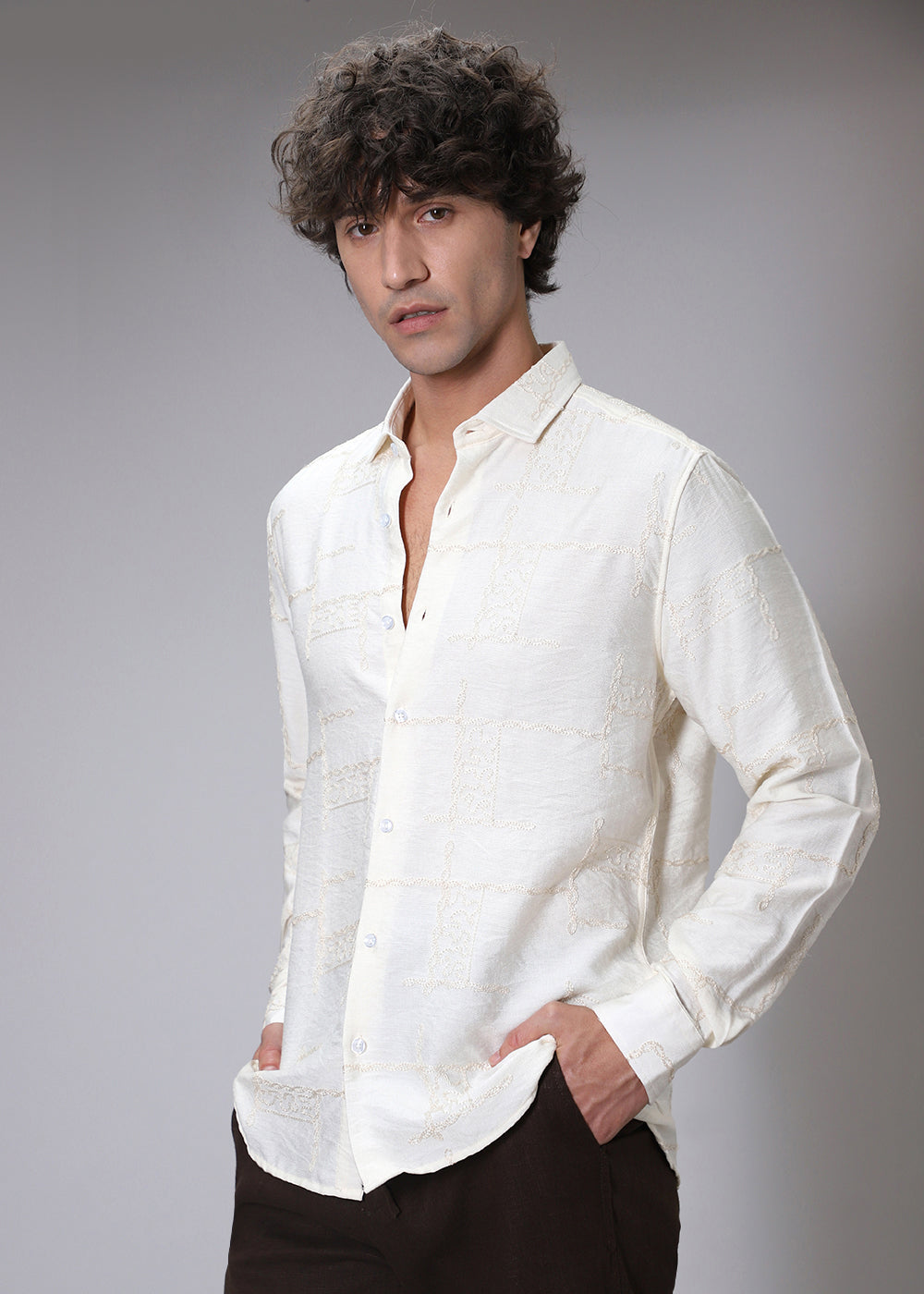 Off White Curvy Embroidery Shirt