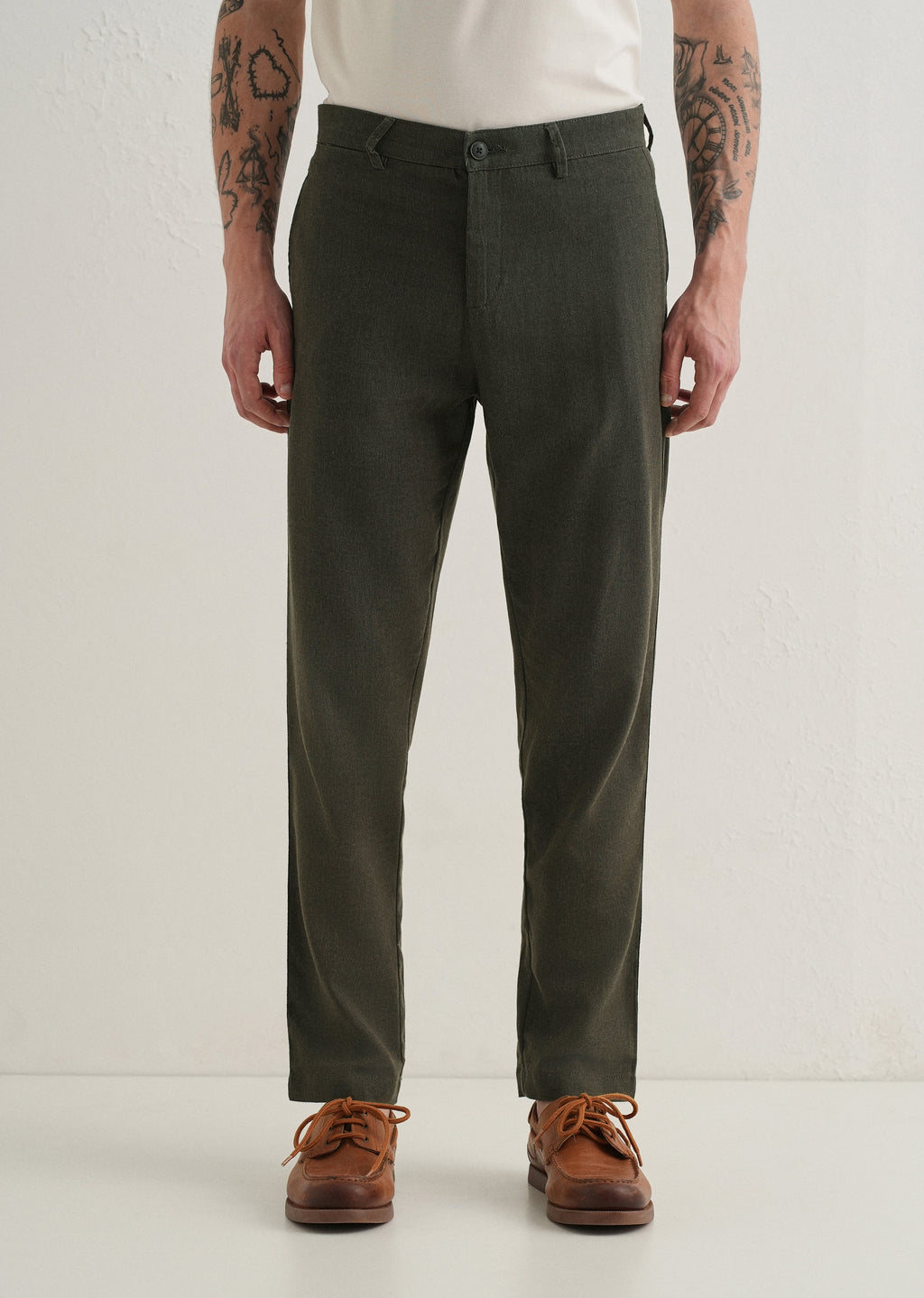 Olive Comfort Fit linen Pant