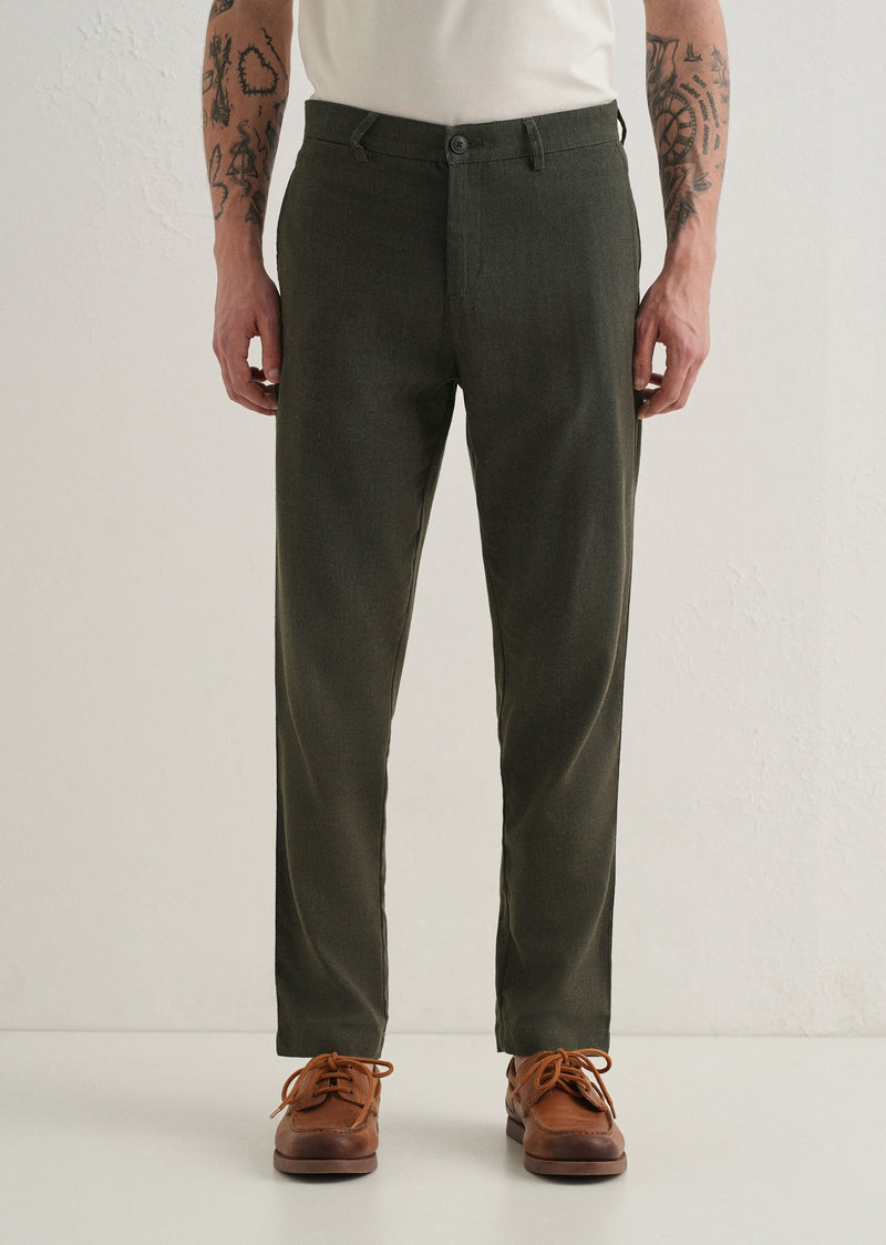 Olive Comfort Fit linen Pant