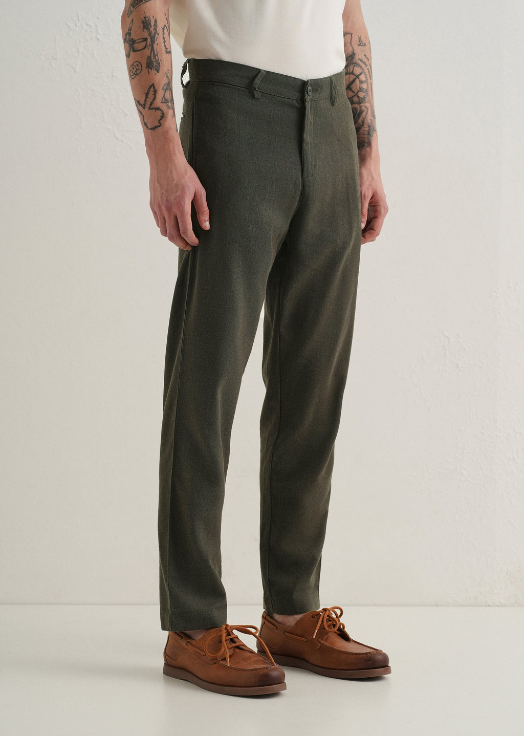 Olive Comfort Fit linen Pant