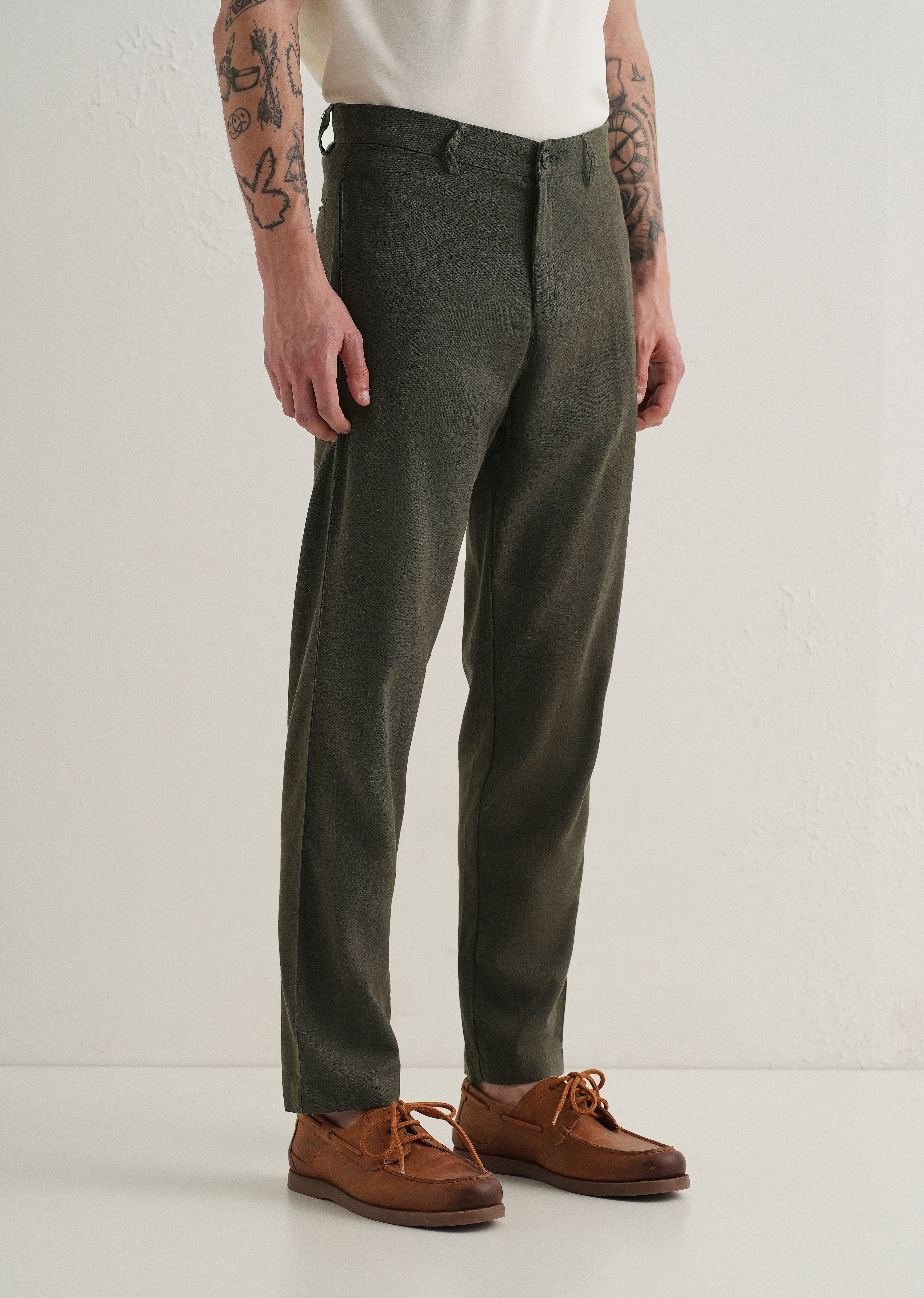 Olive Comfort Fit linen Pant