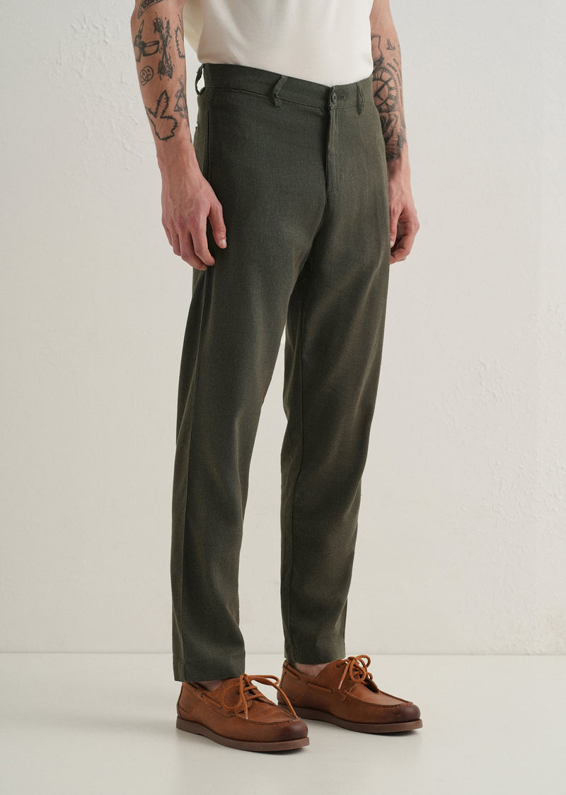 Olive Comfort Fit linen Pant