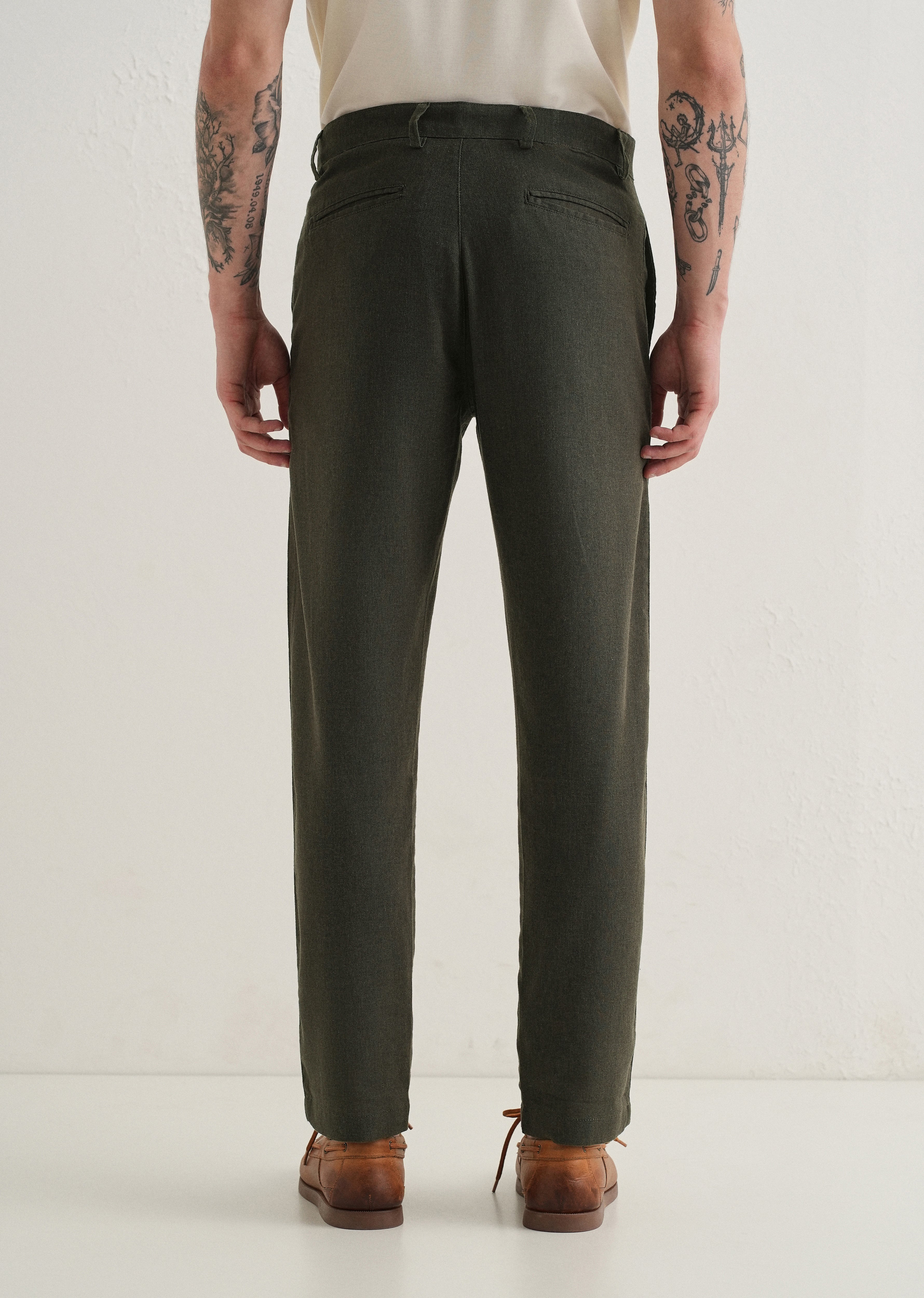Olive Comfort Fit linen Pant