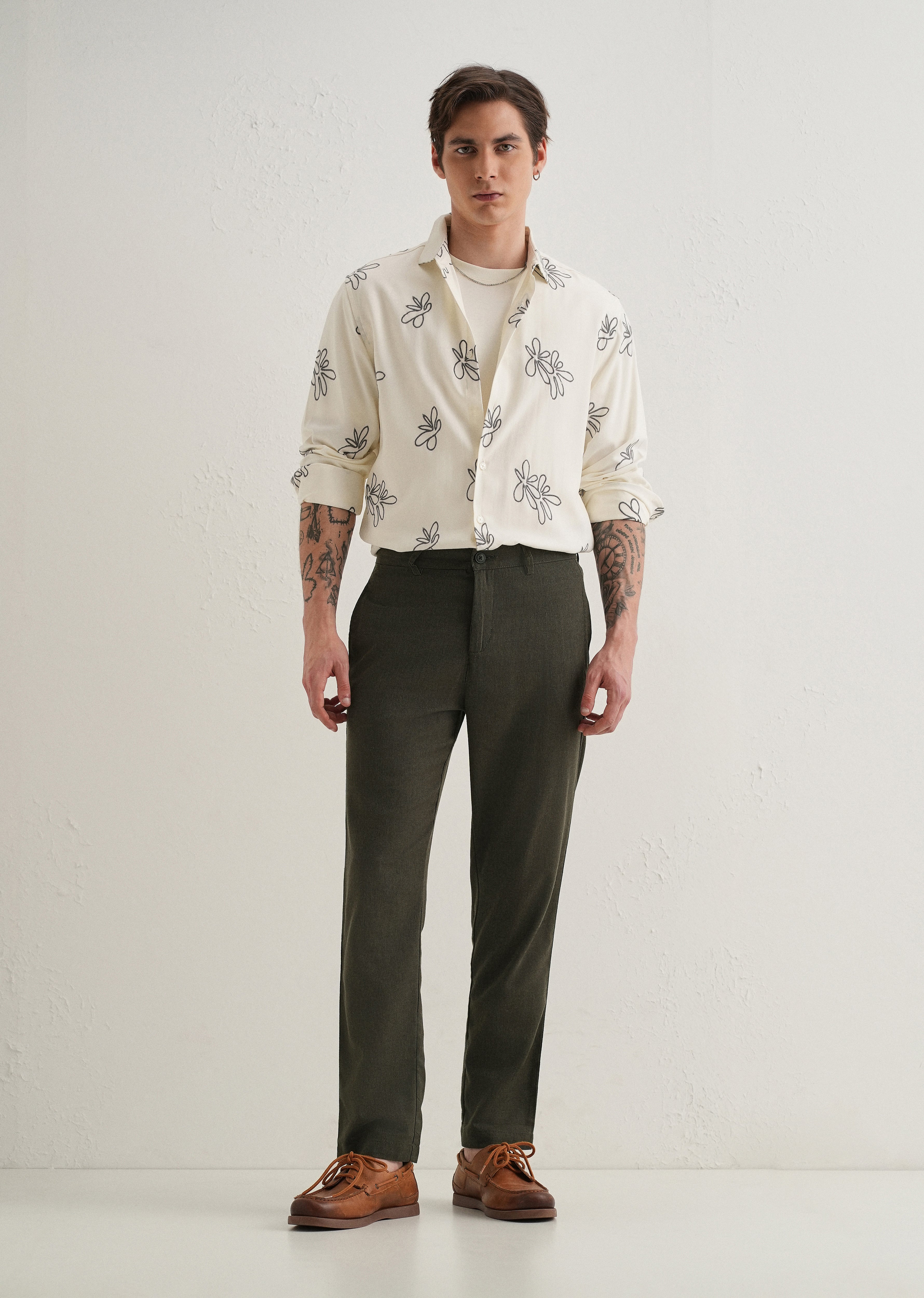 Olive Comfort Fit linen Pant