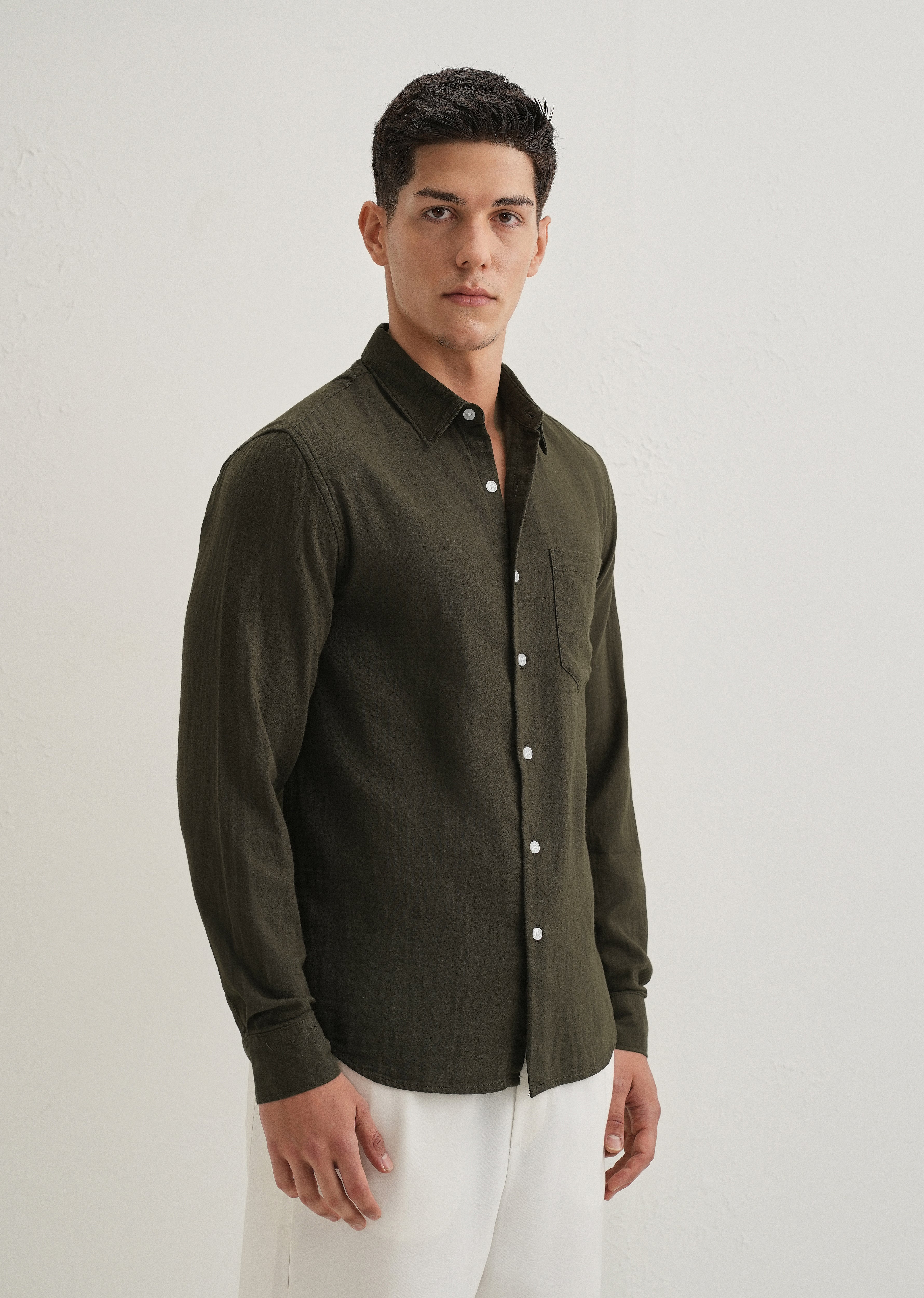 Olive Green Double Cloth Cotton Shirt