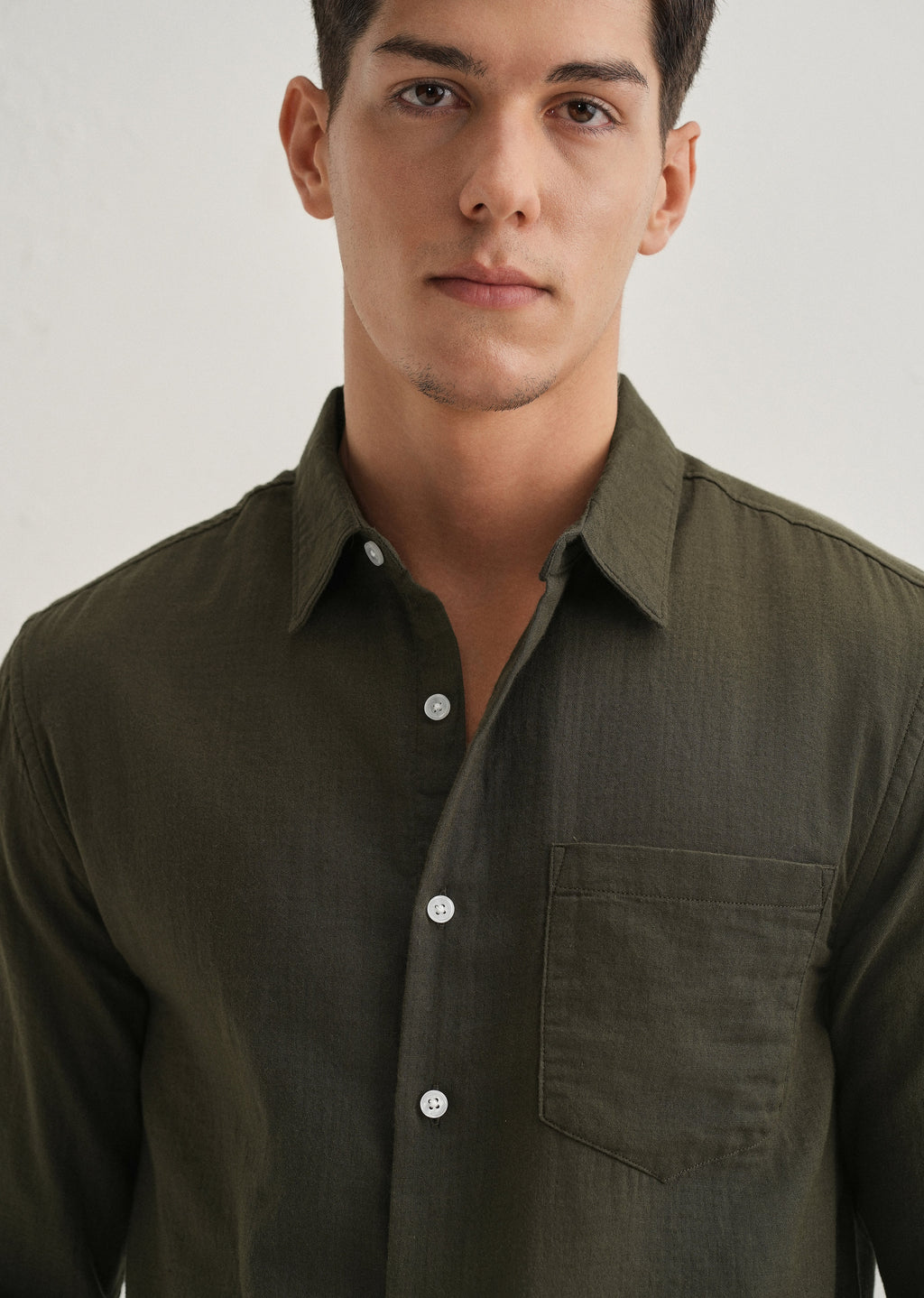 Olive Green Double Cloth Cotton Shirt