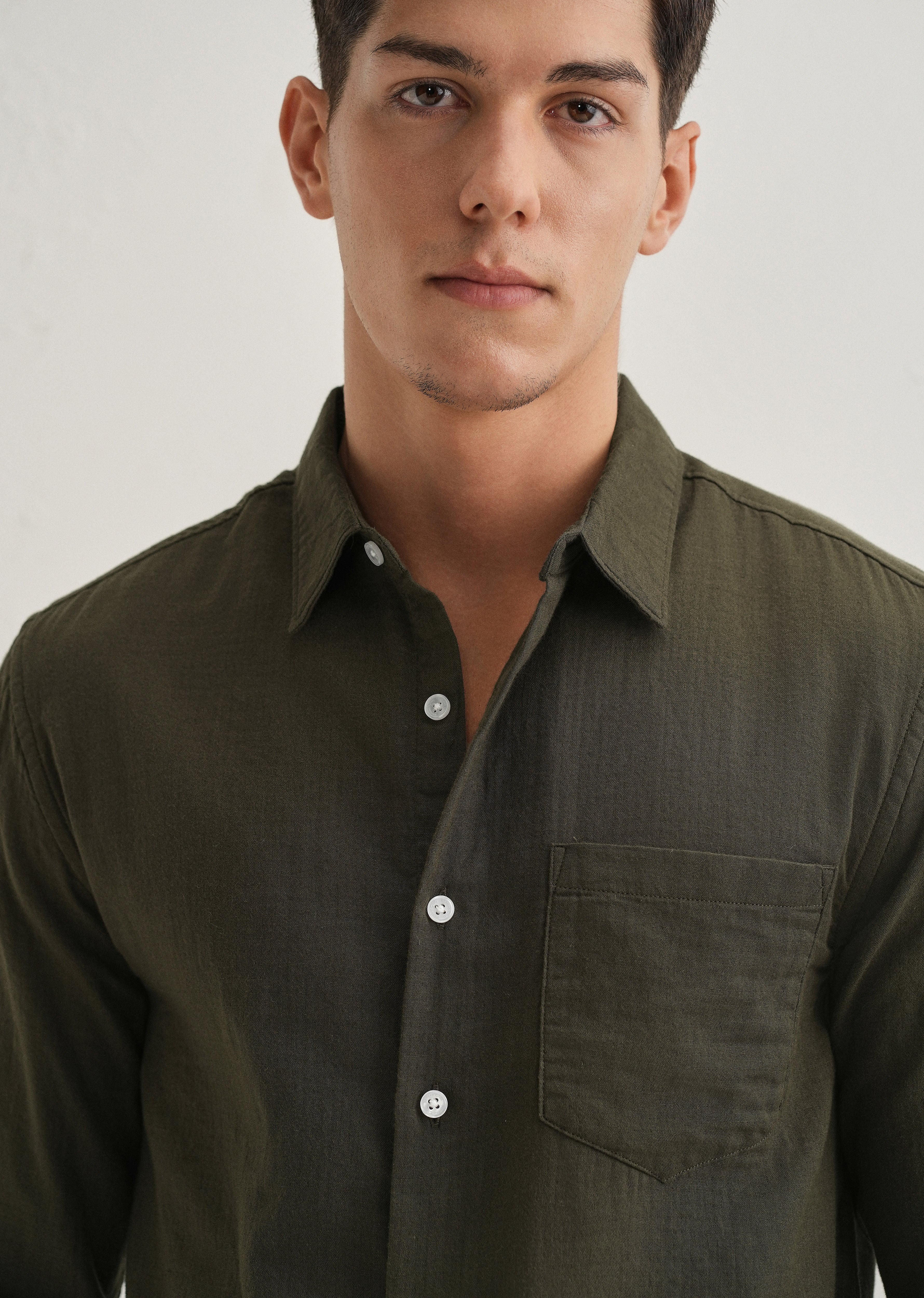 Olive Green Double Cloth Cotton Shirt