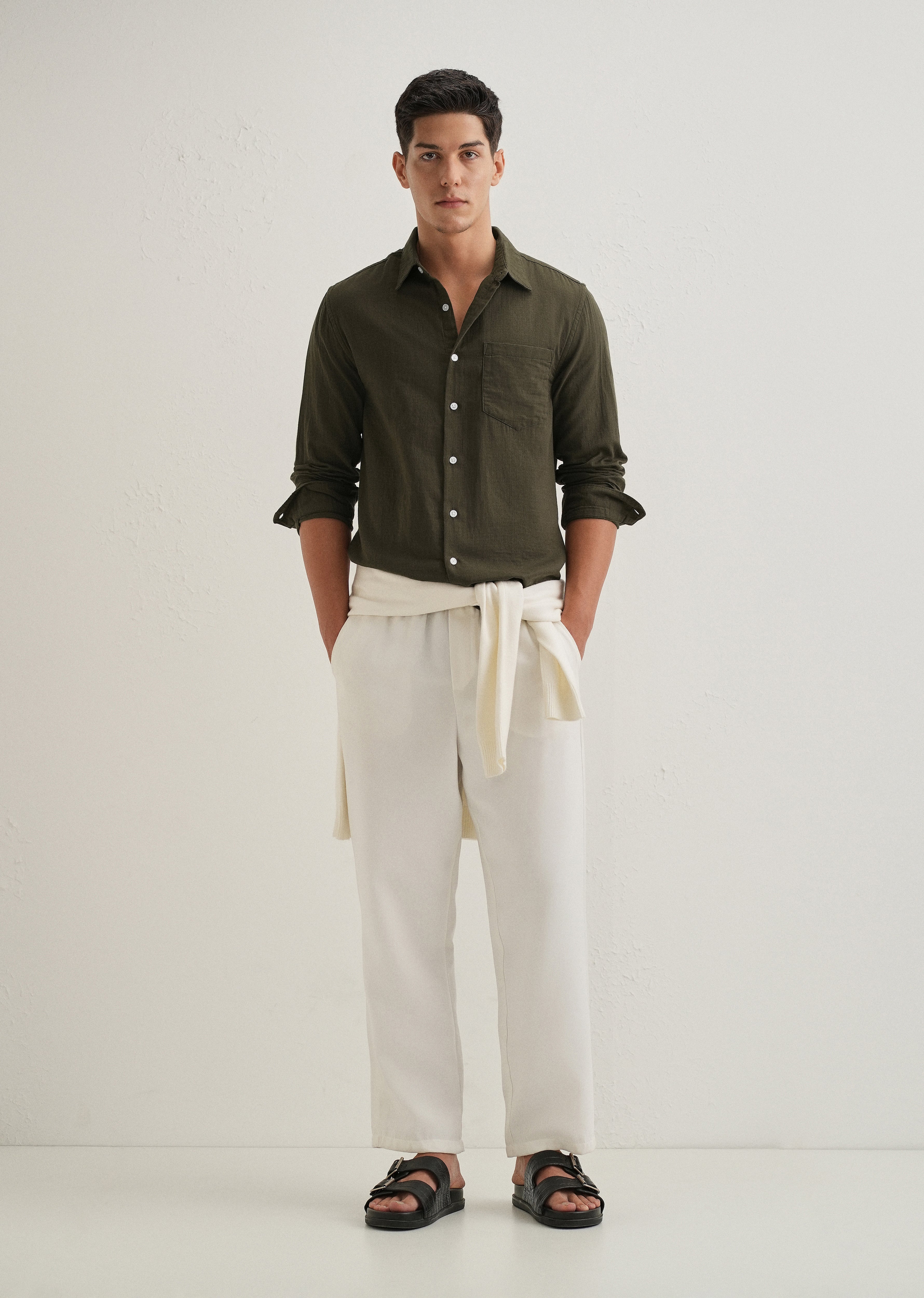 Olive Green Double Cloth Cotton Shirt