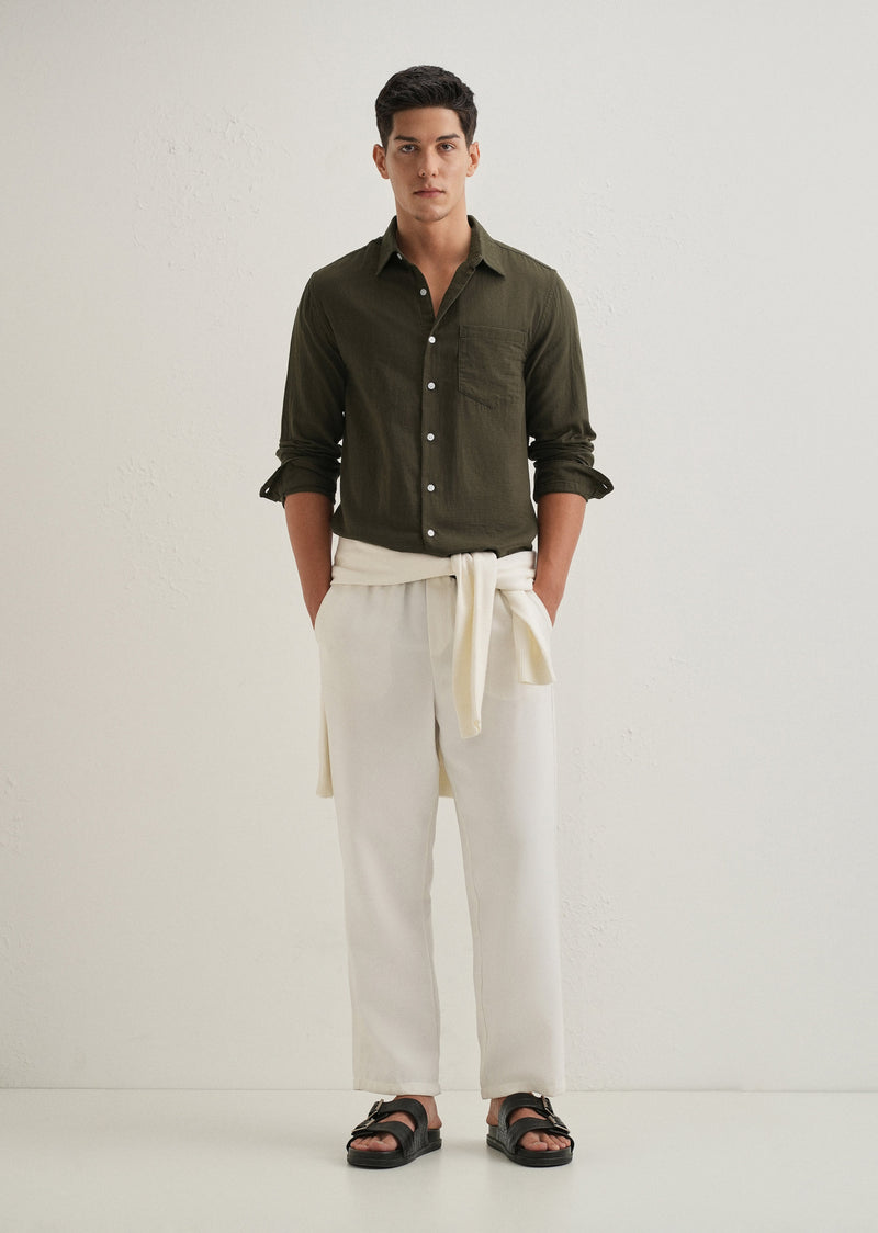 Olive Green Double Cloth Cotton Shirt