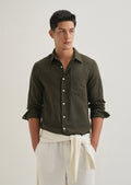 Olive Green Double Cloth Cotton Shirt