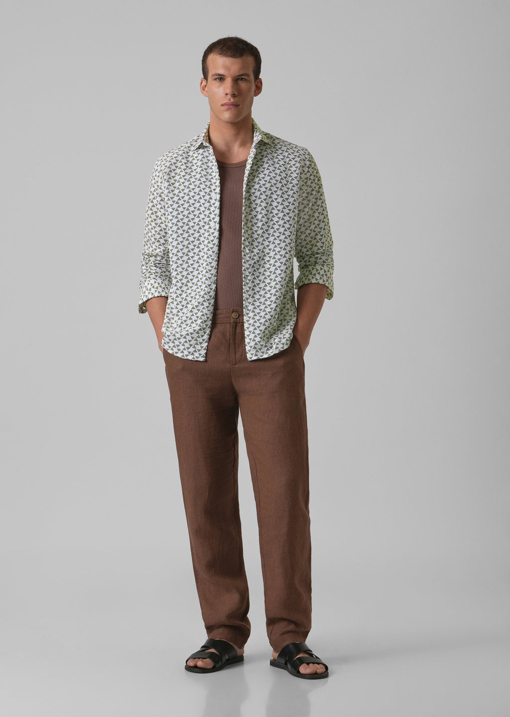 Olive Green Self Pattern Shirt