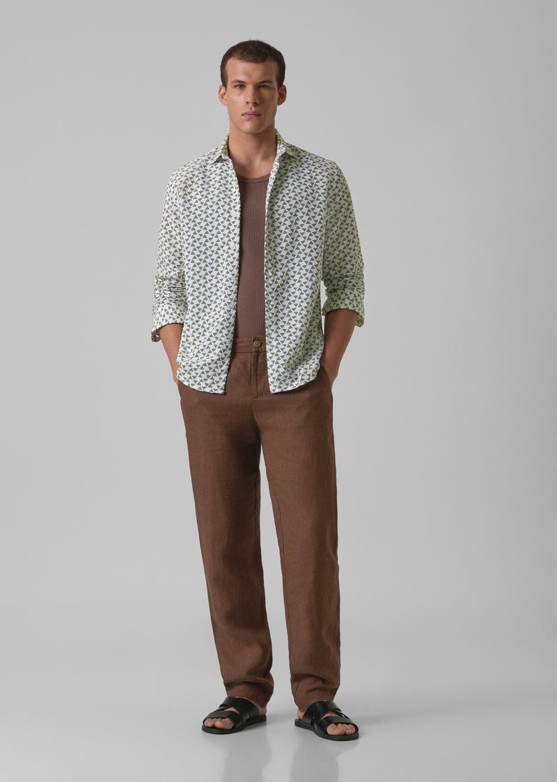 Olive Green Self Pattern Shirt