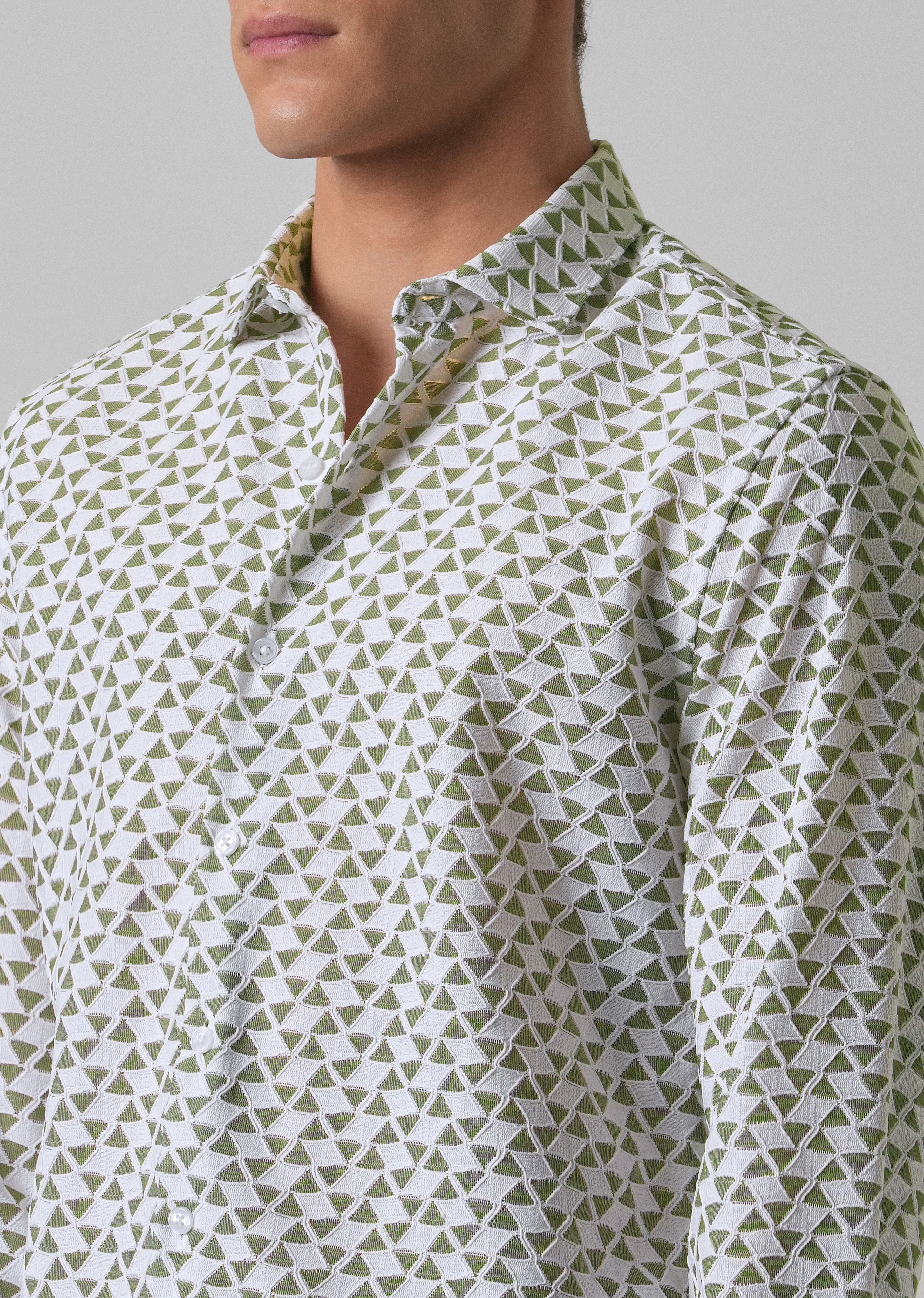 Olive Green Self Pattern Shirt