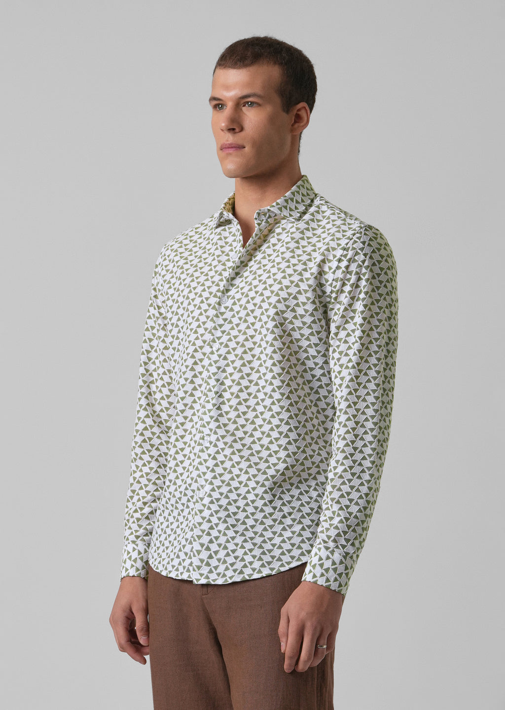 Olive Green Self Pattern Shirt