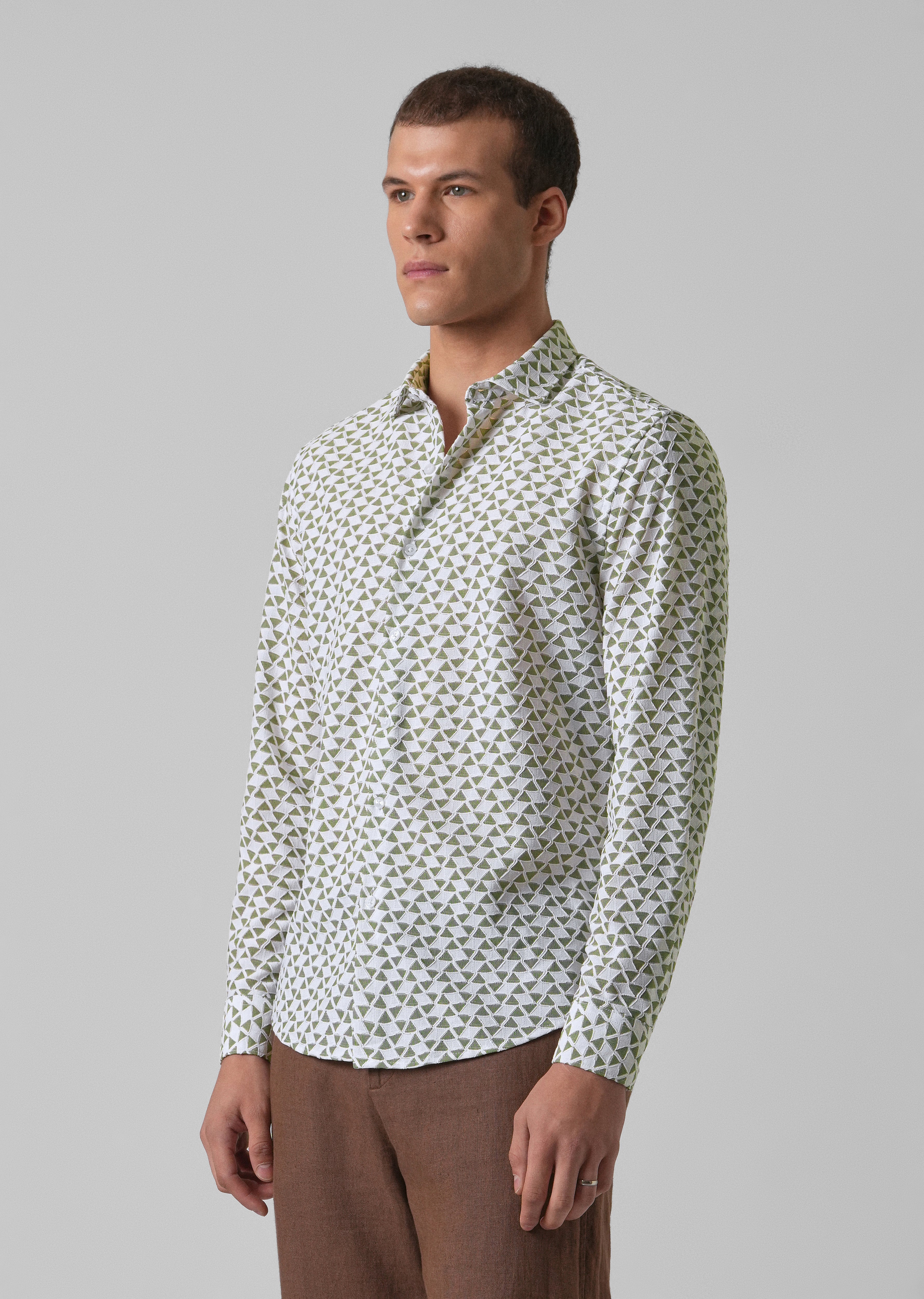 Olive Green Self Pattern Shirt
