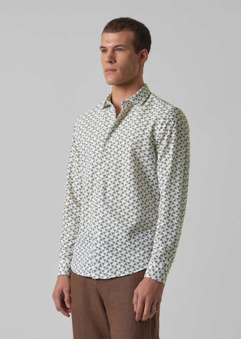 Olive Green Self Pattern Shirt