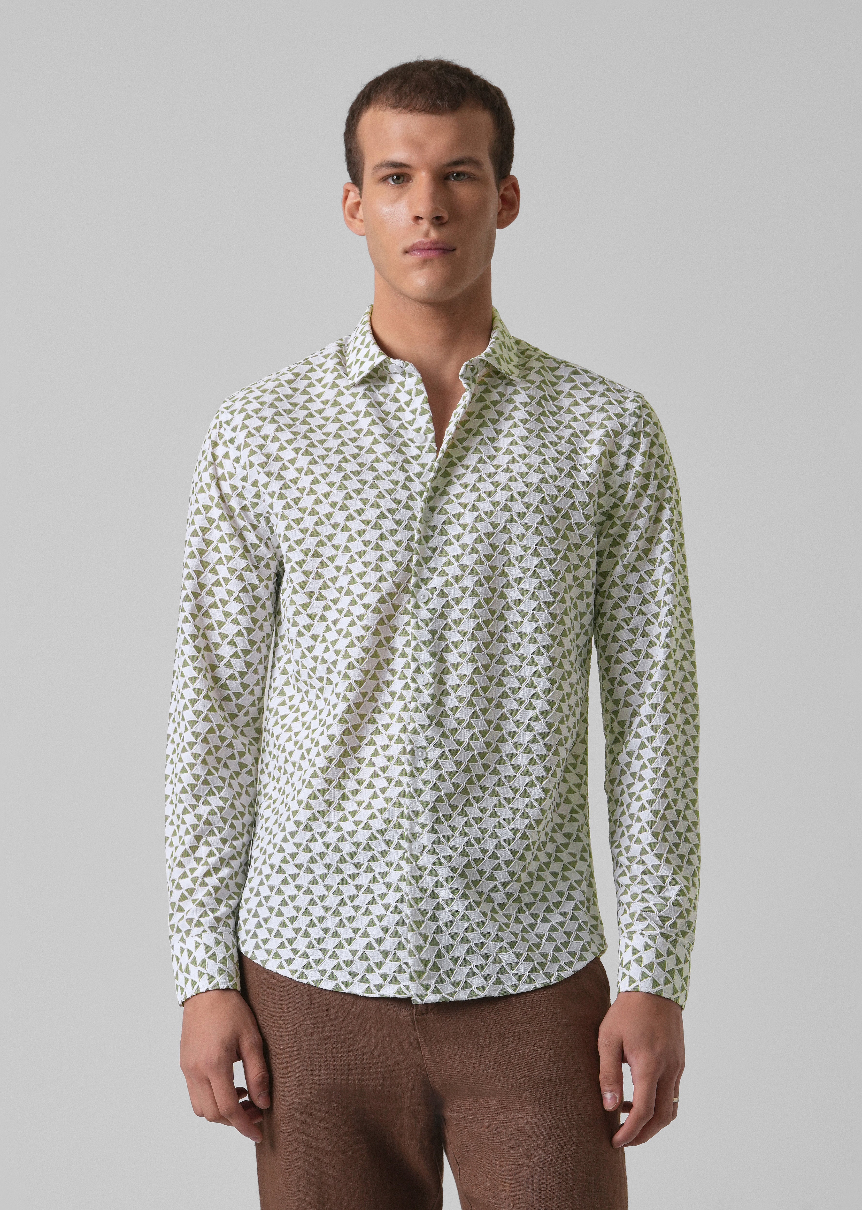 Olive Green Self Pattern Shirt